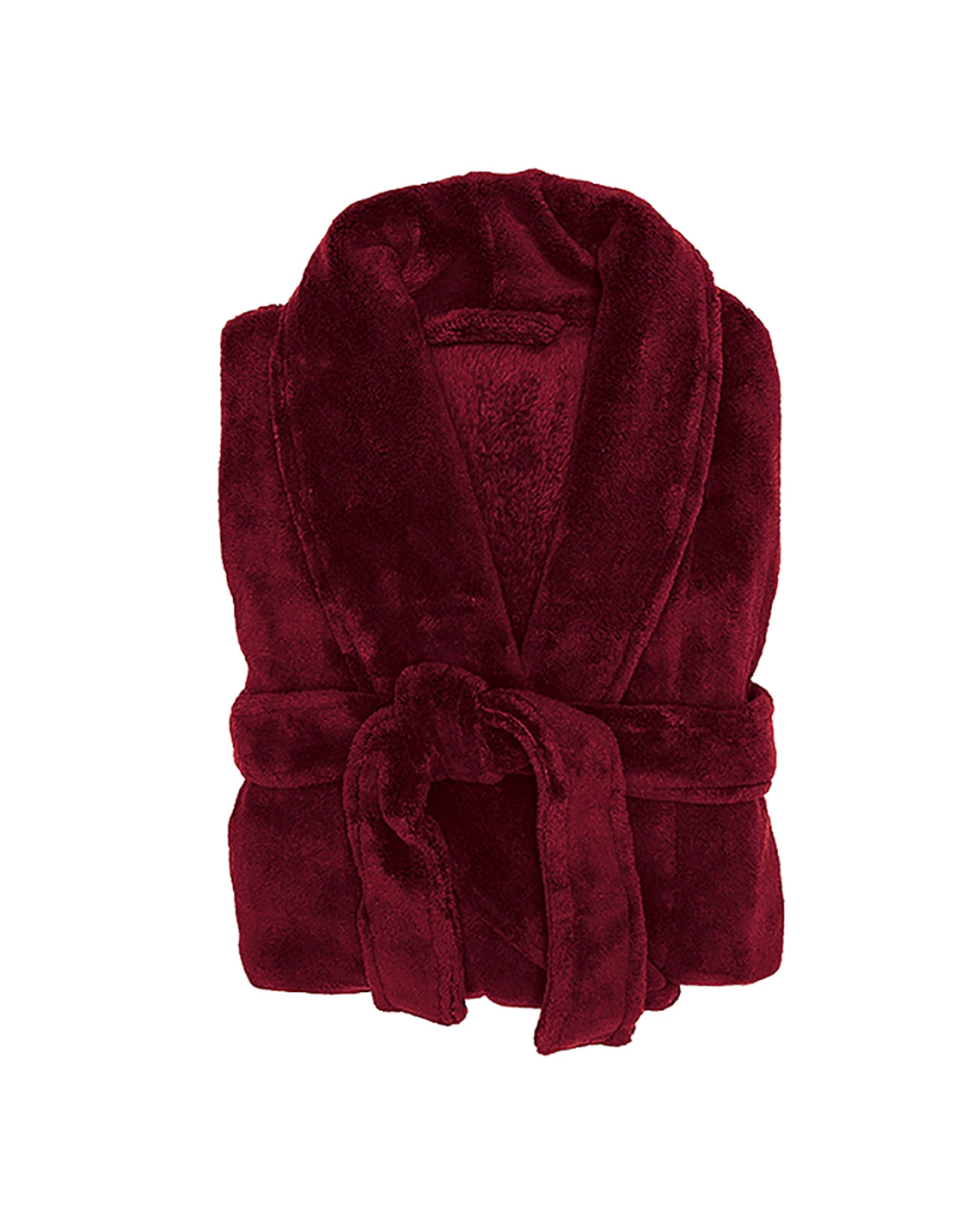 1 Bambury Soft Microplush Coral Fleece Bathrobe Dressing Gown Size Small/Medium Merlot - Burgundy, 1 of 7