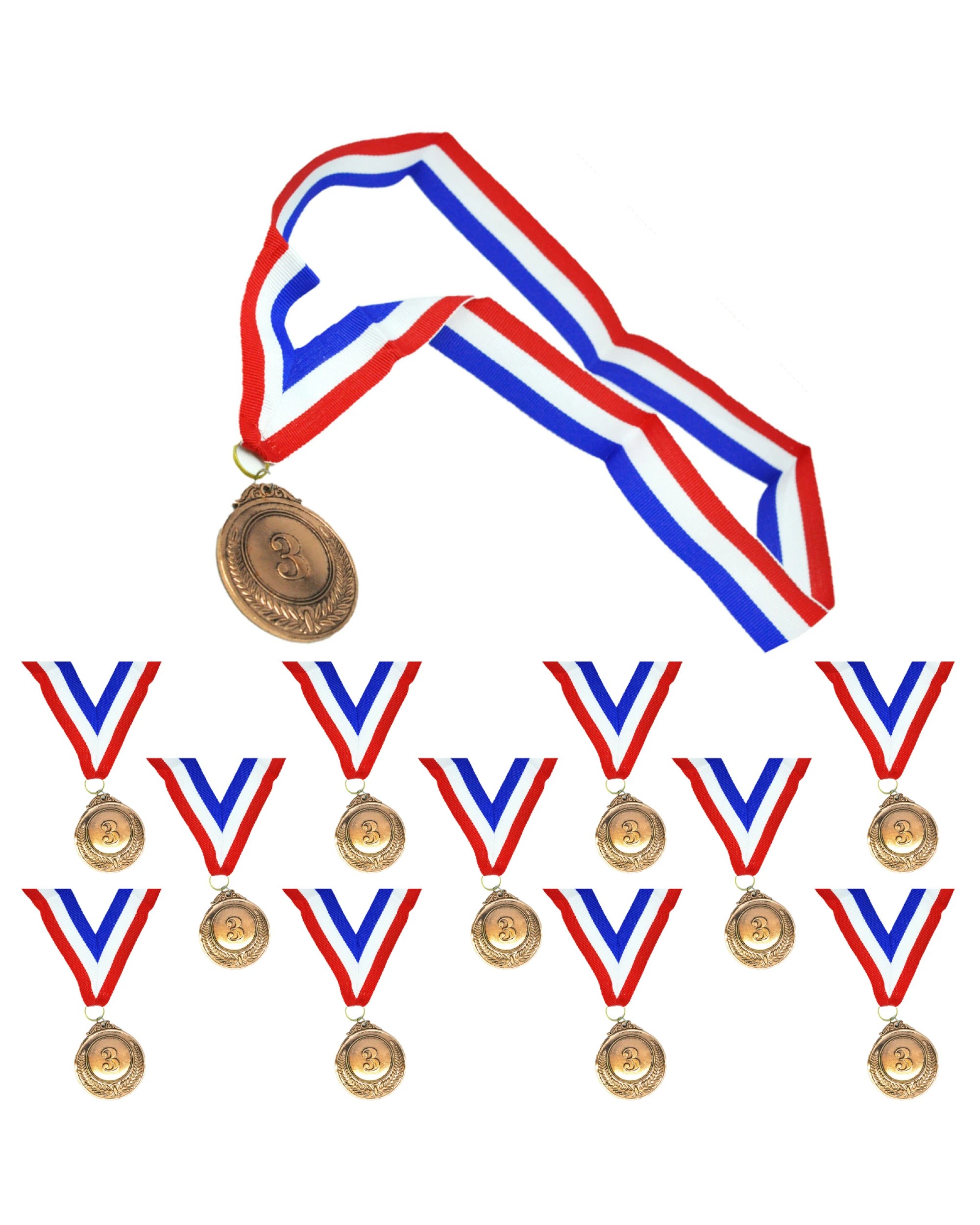 2 BR Costumes Bronze Winner Medals with 46cm Ribbon - Pack of 12, 2 of 4