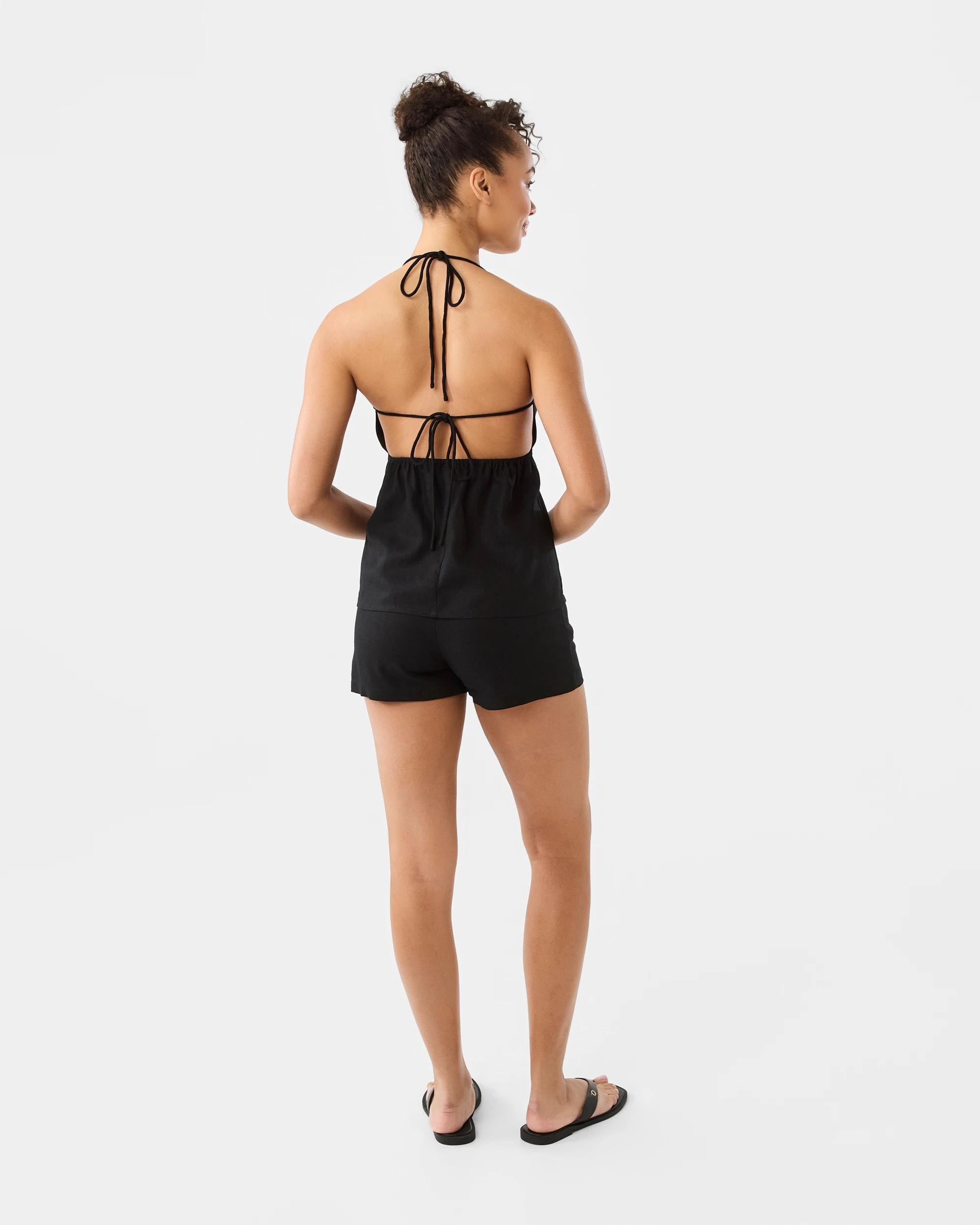 3 Linen Blend Tailored Shorts Black, 3 of 7