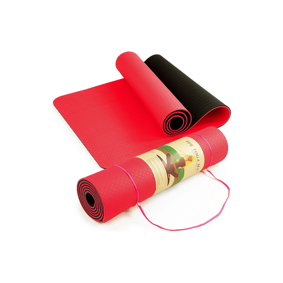 1 Powertrain 8mm Thick Yoga Exercise Mat Home Gym Pilates Fitness Dual Layer TPE - Red, 1 of 5