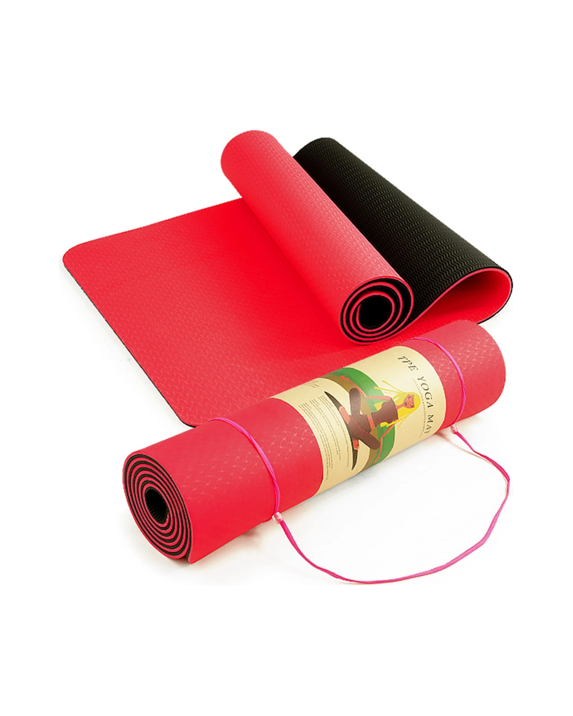 1 Powertrain 8mm Thick Yoga Exercise Mat Home Gym Pilates Fitness Dual Layer TPE - Red, 1 of 5