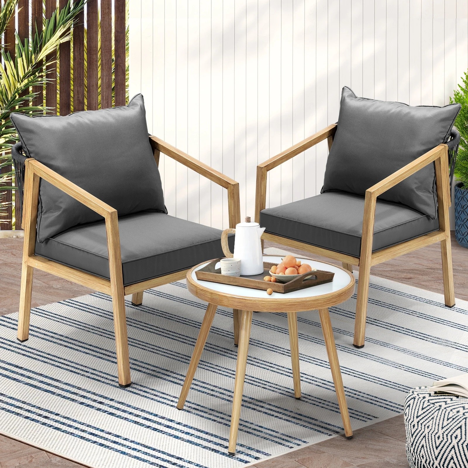 2 Livsip Outdoor Bistro Set Dining Chairs Table Patio Furniture Setting 3 Piece
 - Multi, 2 of 10