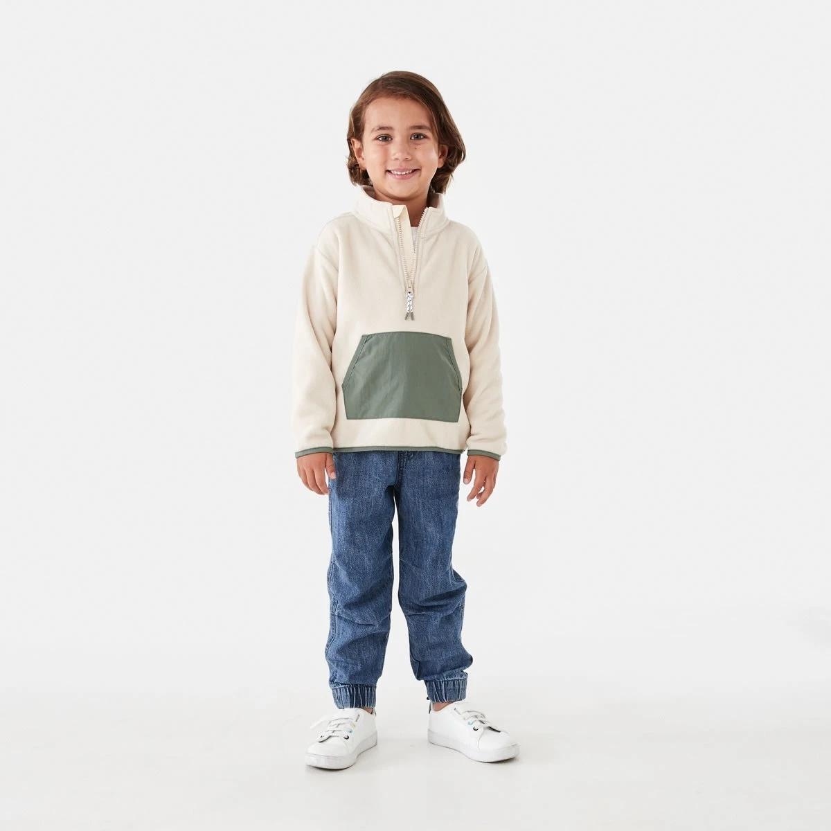 6 Polar Fleece Quarter Zip Sweatshirt Ecru, 6 of 9