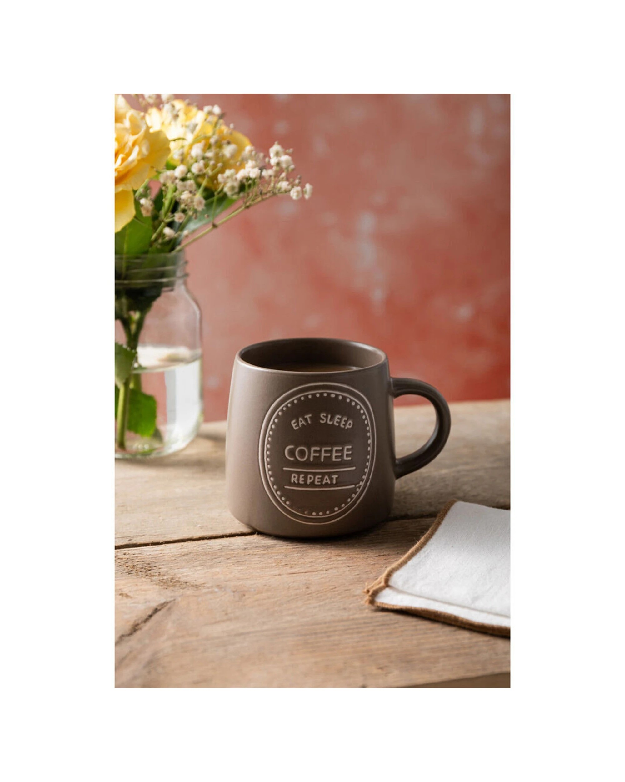 8 Mikasa 8PK Eat Sleep Coffee Repeat Coffee Mug Cup Stoneware 400ml - Brown, 8 of 8