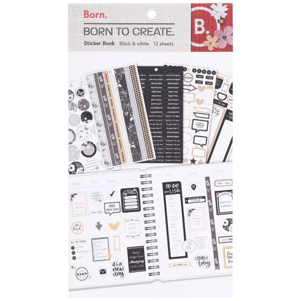 1 Born Large Sticker Book 12 Sheets Black and White, 1 of 2