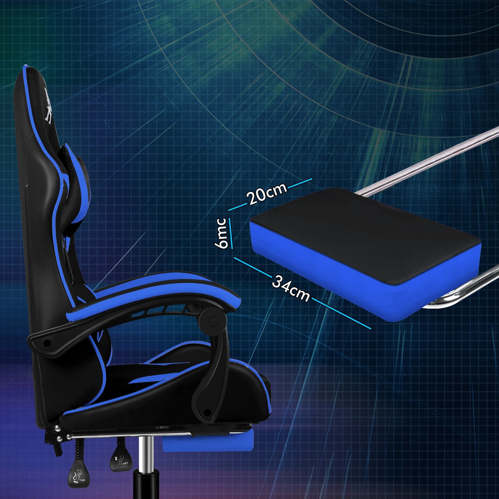 7 Alfordson Gaming Office Chair Massage Computer Footrest Leather - Blue, 7 of 10