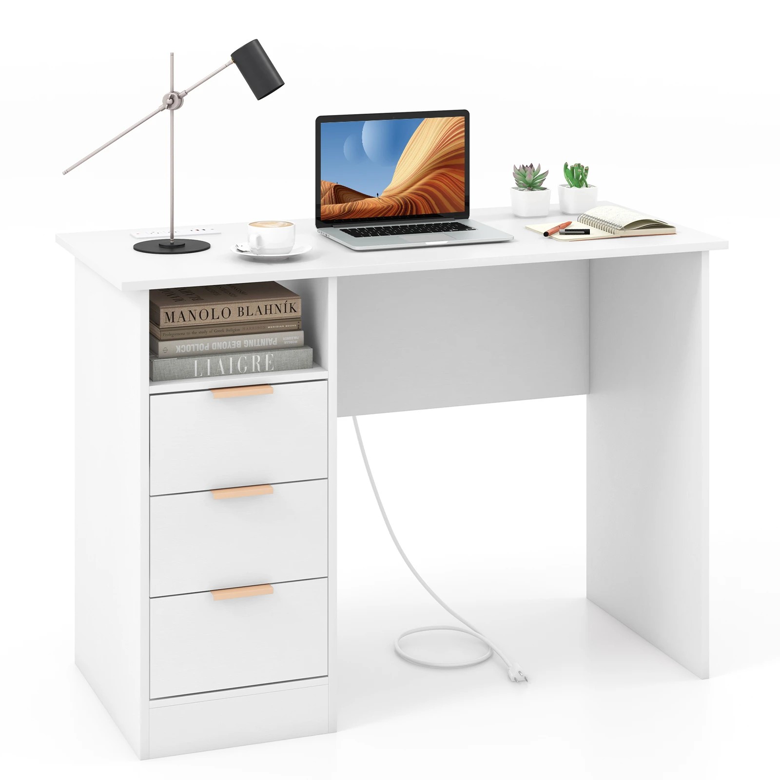 6 Costway 108cm Home Office Desk w/Charge Station PC Desk Workstation, 6 of 6