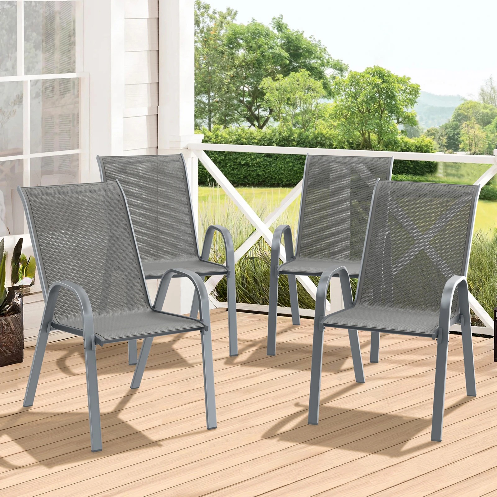 2 Alfordson 4x Outdoor Lounge Chairs Patio Dining Furniture Garden Stackable - Grey, 2 of 10