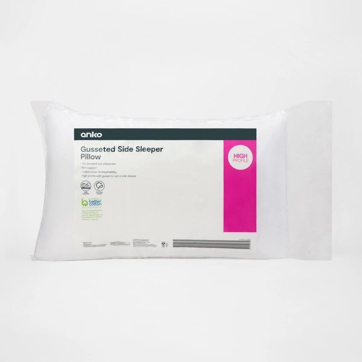 1 Gusseted Side Sleeper Pillow - High Profile, White, 1 of 4