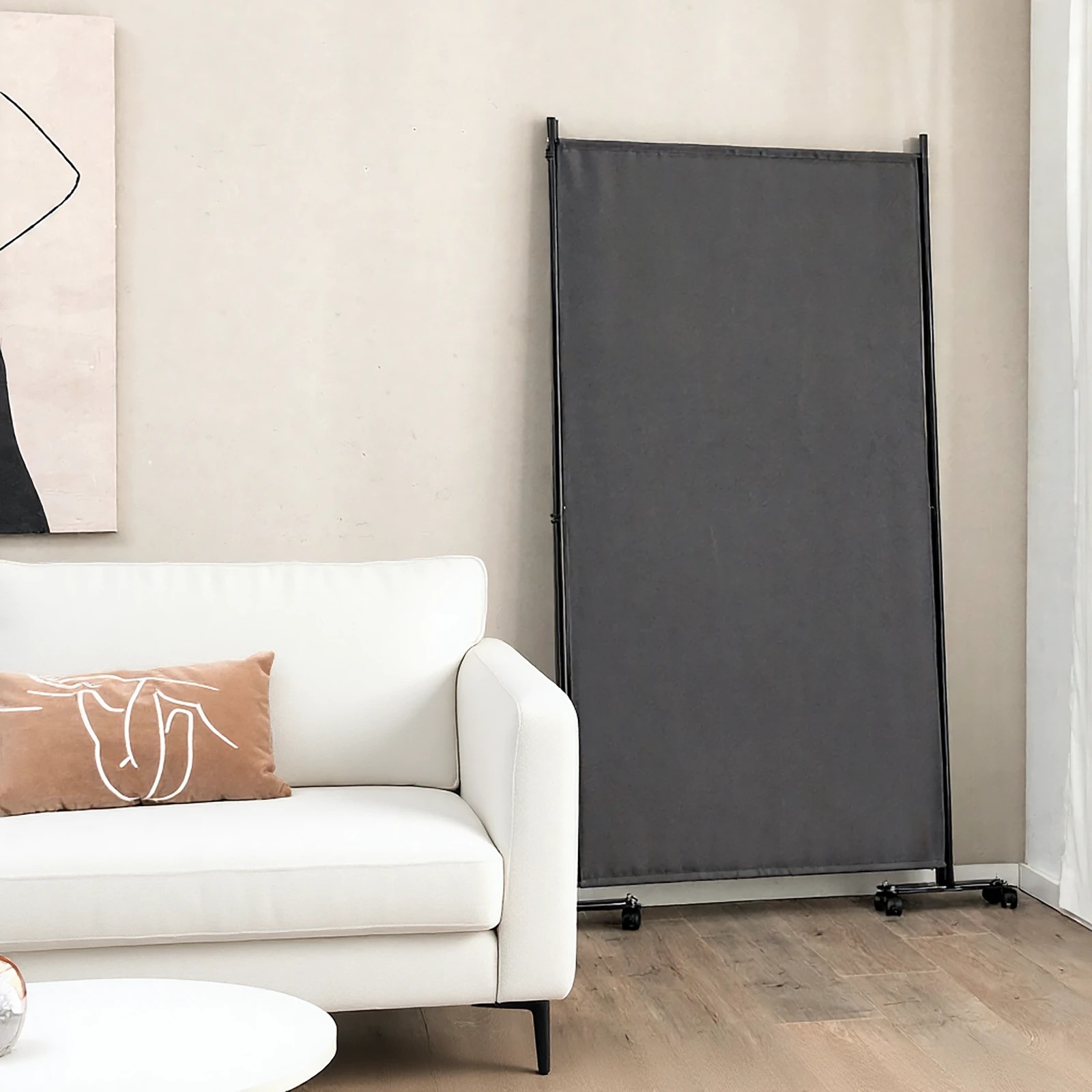 3 Costway 3 Panels Folding Tall Room Divider Mobile Privacy Screen Wall Partition Home Office - Grey, 3 of 3