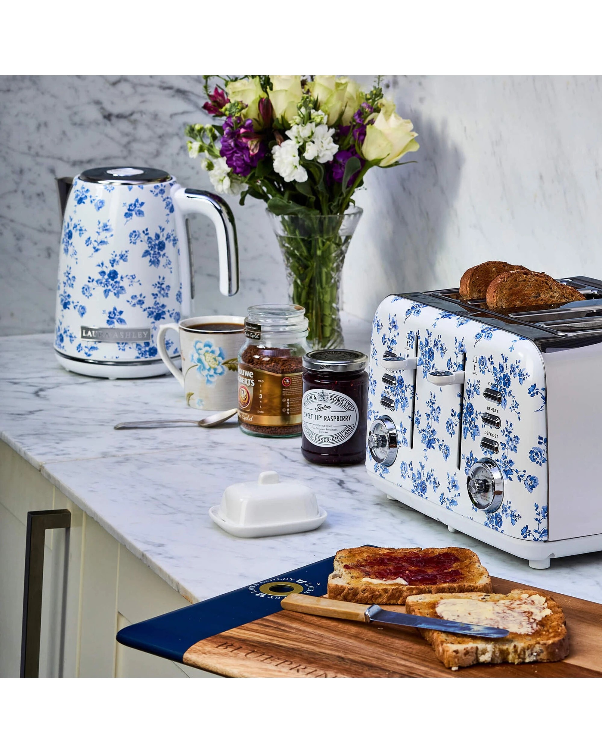 2 Laura Ashley 1.7L Jug Electric Kettle And 4 Slice Toaster Combo China Rose - White, 2 of 4