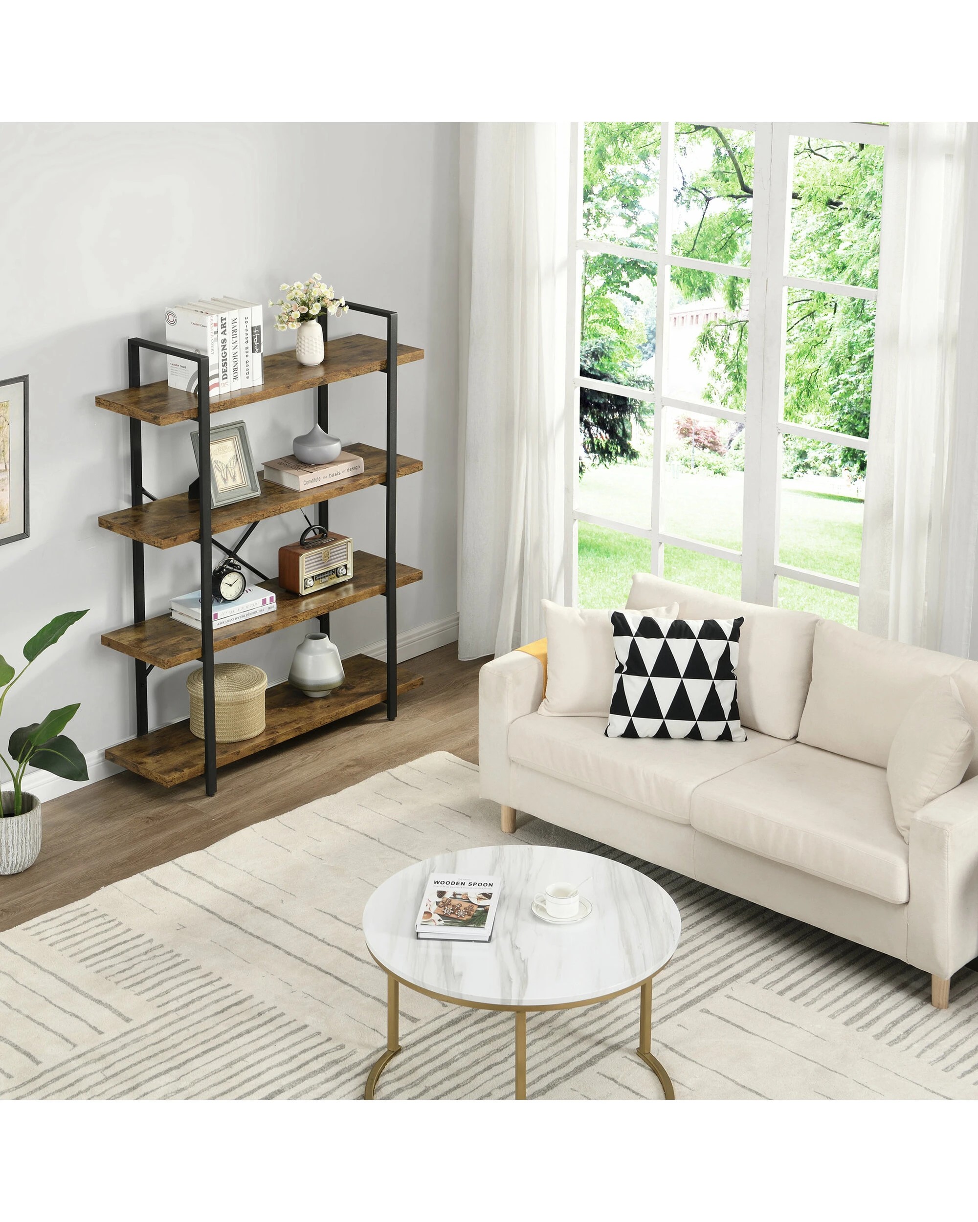 3 IHOMDEC 4 Tier Industrial MDF Steel Bookshelf, 3 of 5