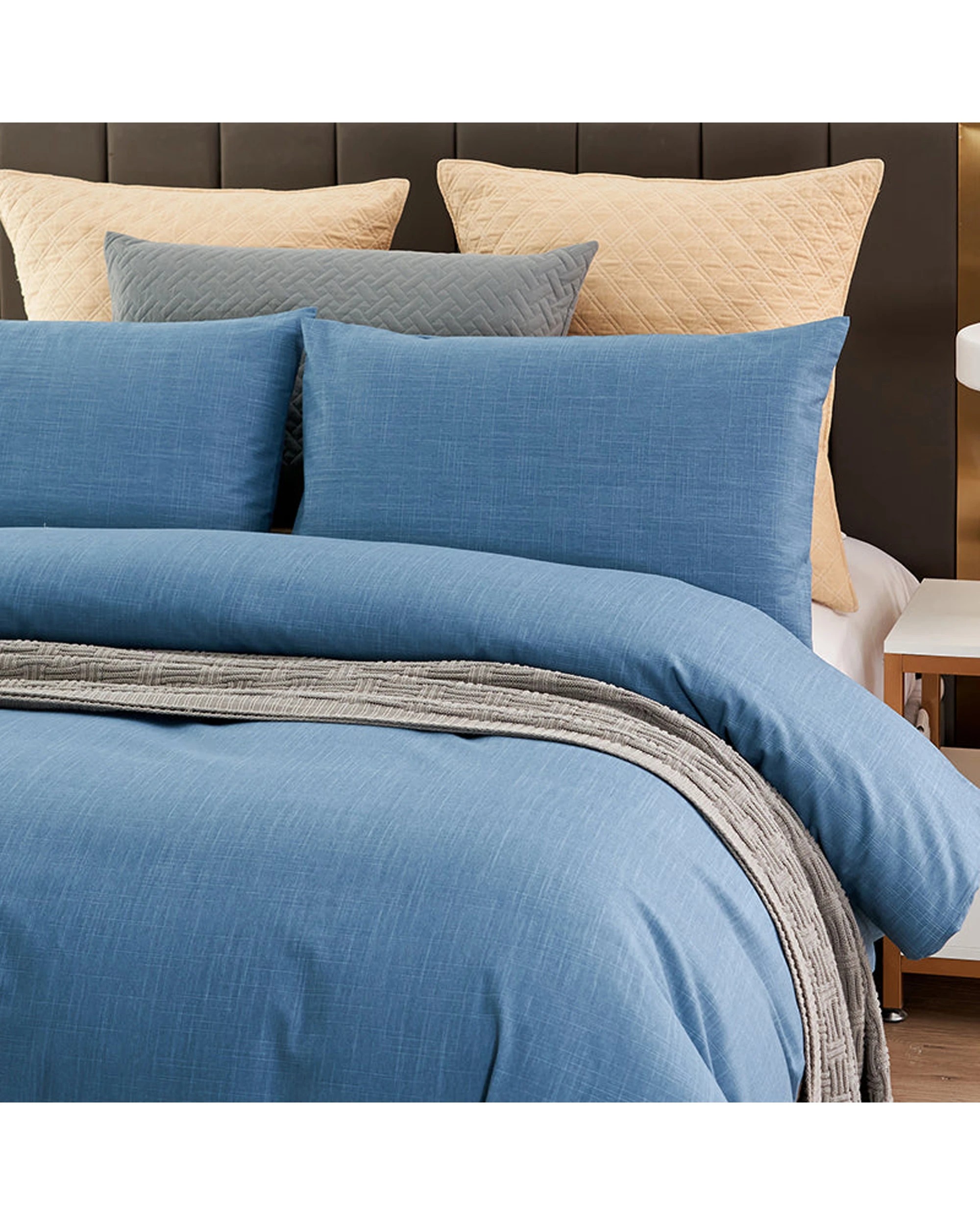 4 Cotton More 100% Slub Cotton Quilt Doona Duvet Cover Set Queen - Blue, 4 of 7
