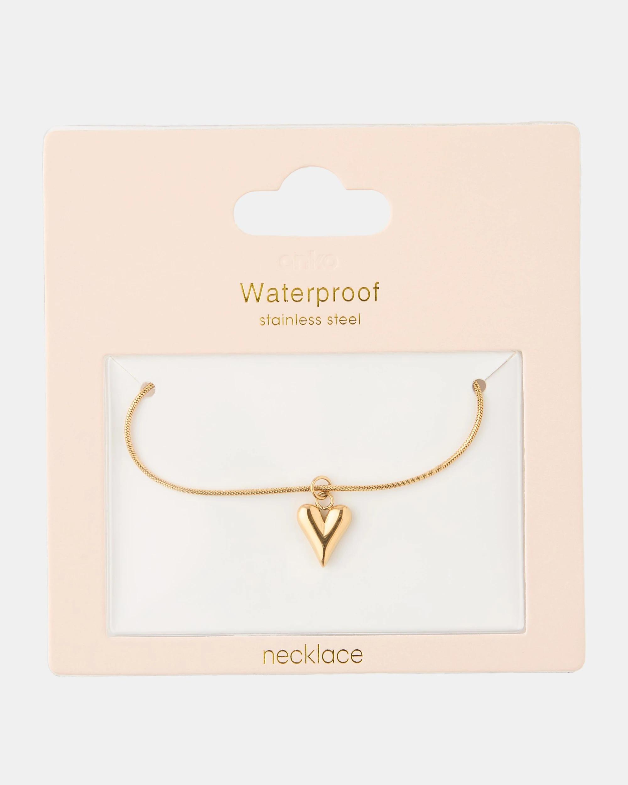 3 Waterproof Stainless Steel Heart Necklace - Gold Tone Gold, 3 of 4