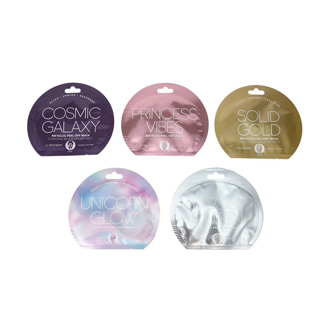 1 5 Pack Metallic Moments Peel Off Face Masks, 1 of 5
