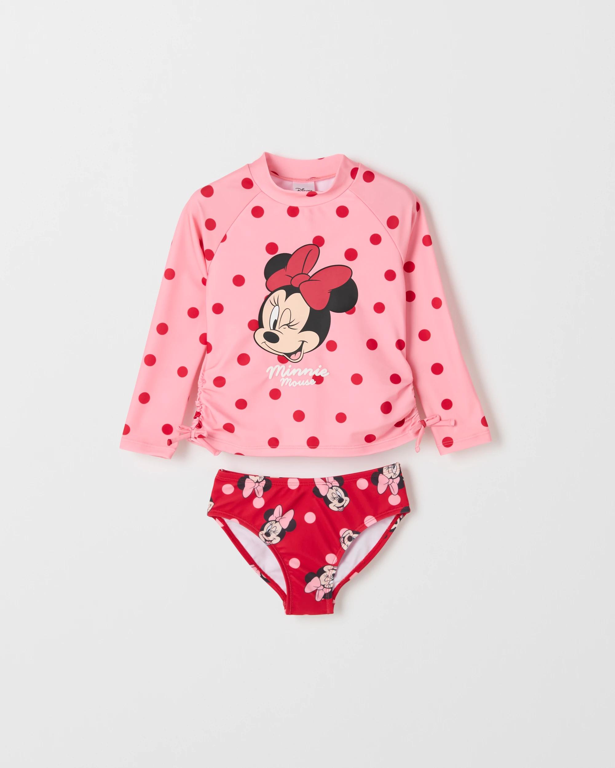 1 Disney Minnie Mouse Swim Rash Vest 2 Piece Set PINK/RED POLKA DOT, 1 of 2