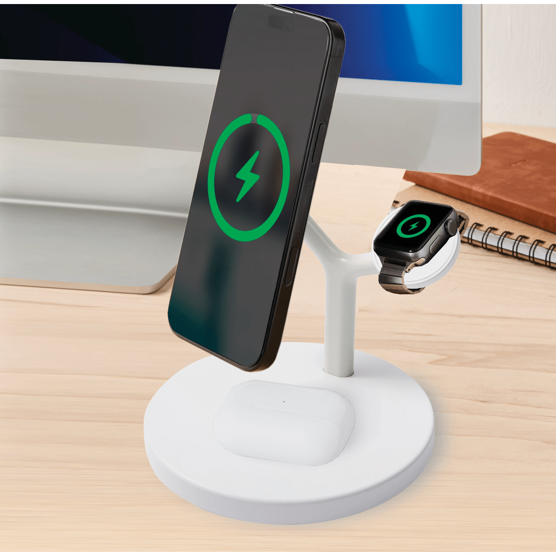 1 Qi2 3-in-1 Desktop Wireless Charger - White, 1 of 10
