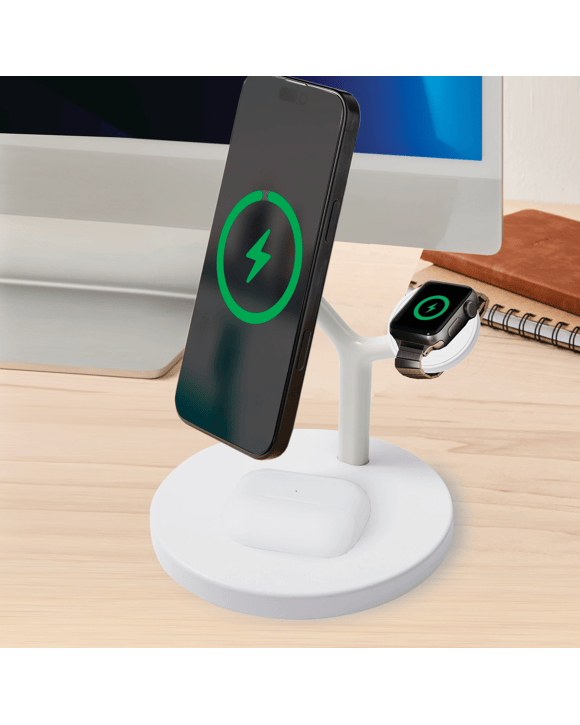 Qi2 3-in-1 Desktop Wireless Charger - White