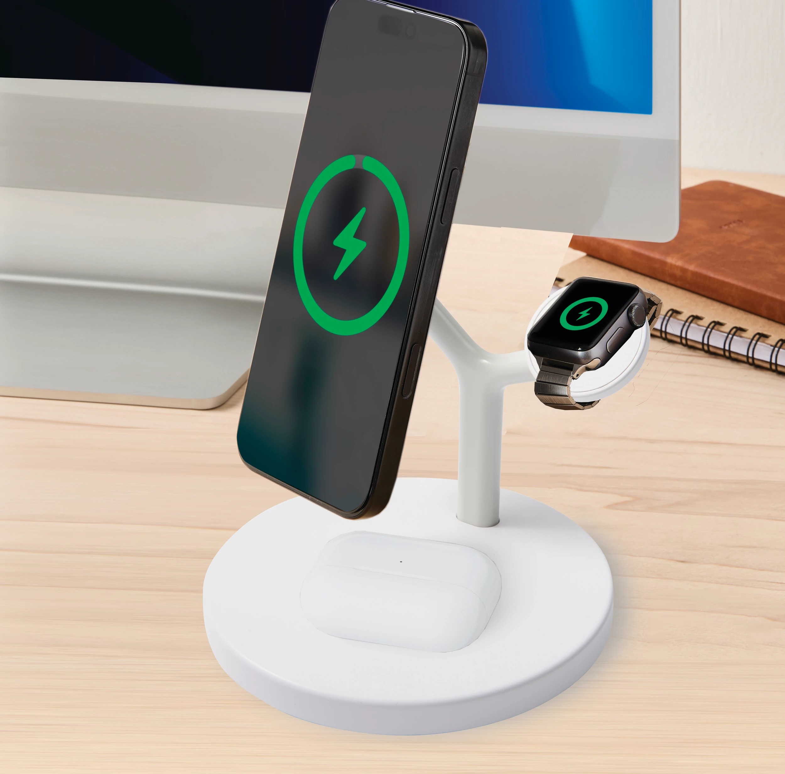 1 Qi2 3-in-1 Desktop Wireless Charger - White, 1 of 10