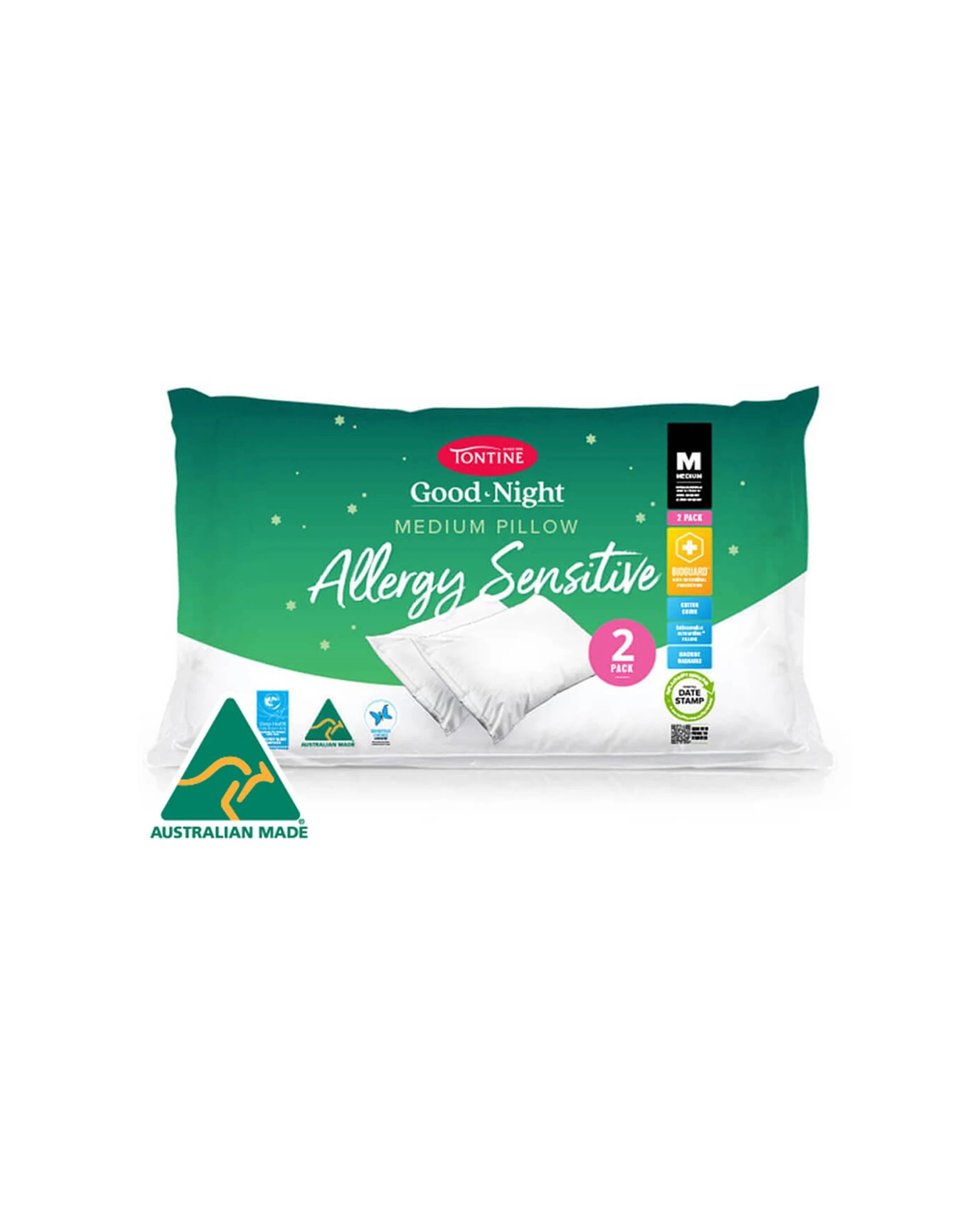 2 2pc Tontine Good Night Allergy Pillow Medium Profile - White, 2 of 6