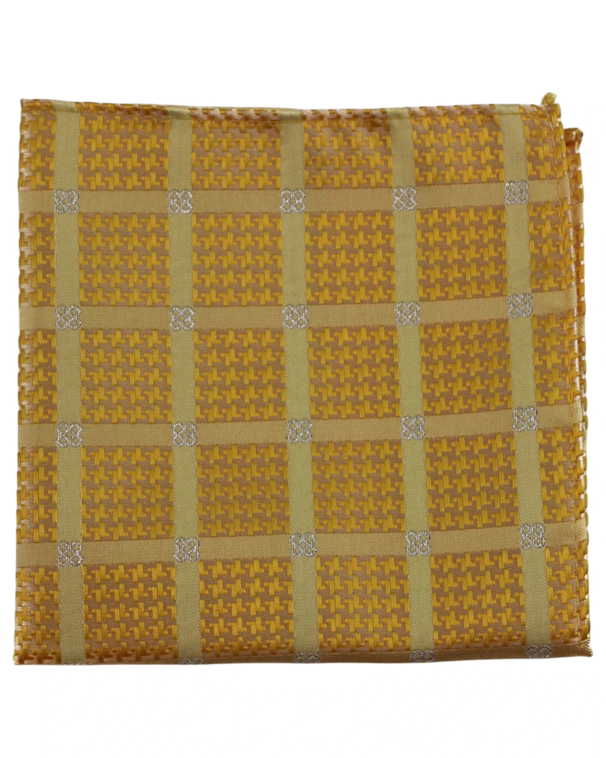 1 Zasel Mens Yellow & Silver Cube Silk Pocket Square - Multi - Multi, 1 of 5