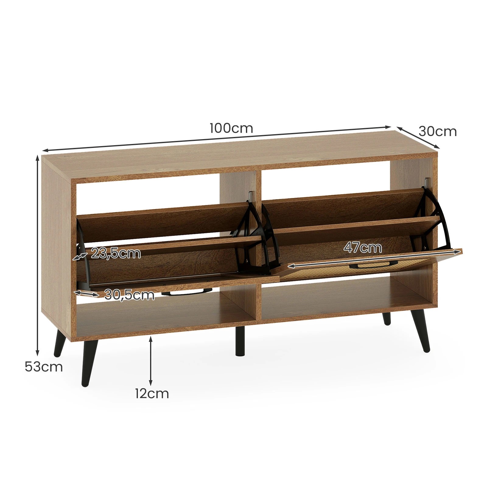 3 Costway Rattan Shoe Storage Cabinet Rack 2 Flip Drawer Organizer Stand Narrow Side Table, 3 of 3