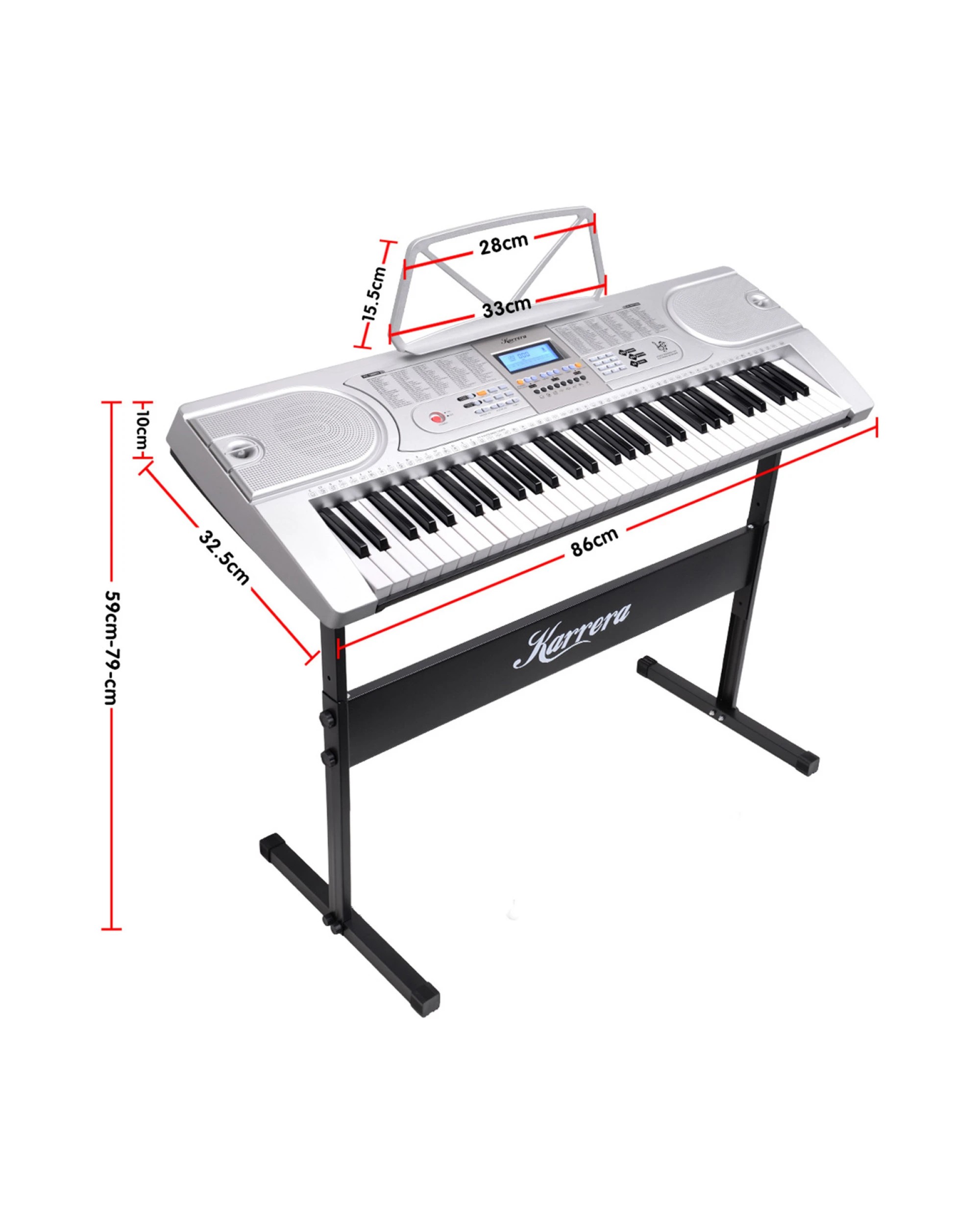 2 Karrera 61 Keys Electronic Keyboard Piano with Stand in Silver - Silver, 2 of 8