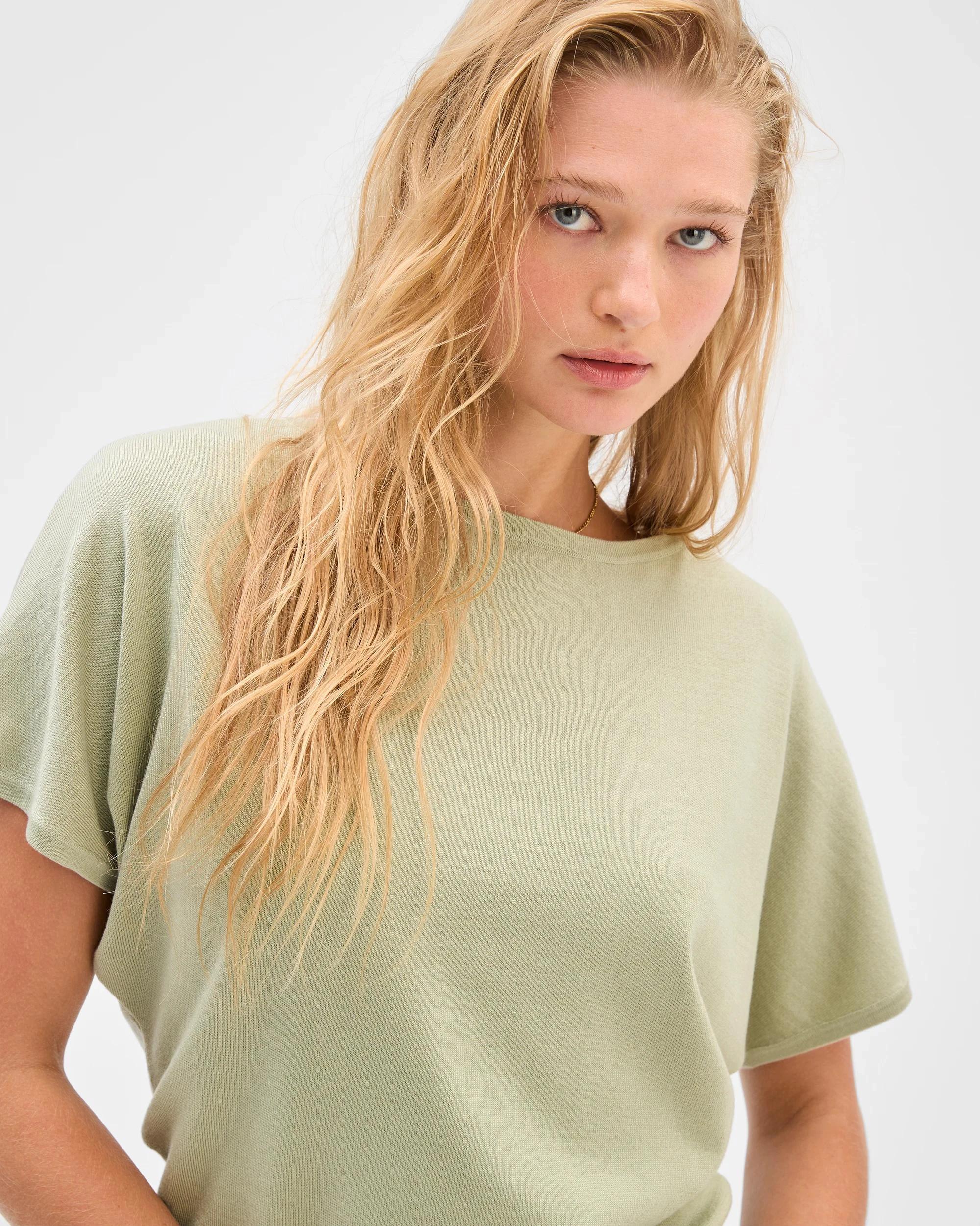2 Preview Extended Short Sleeve Knit Top DESERT SAGE, 2 of 7