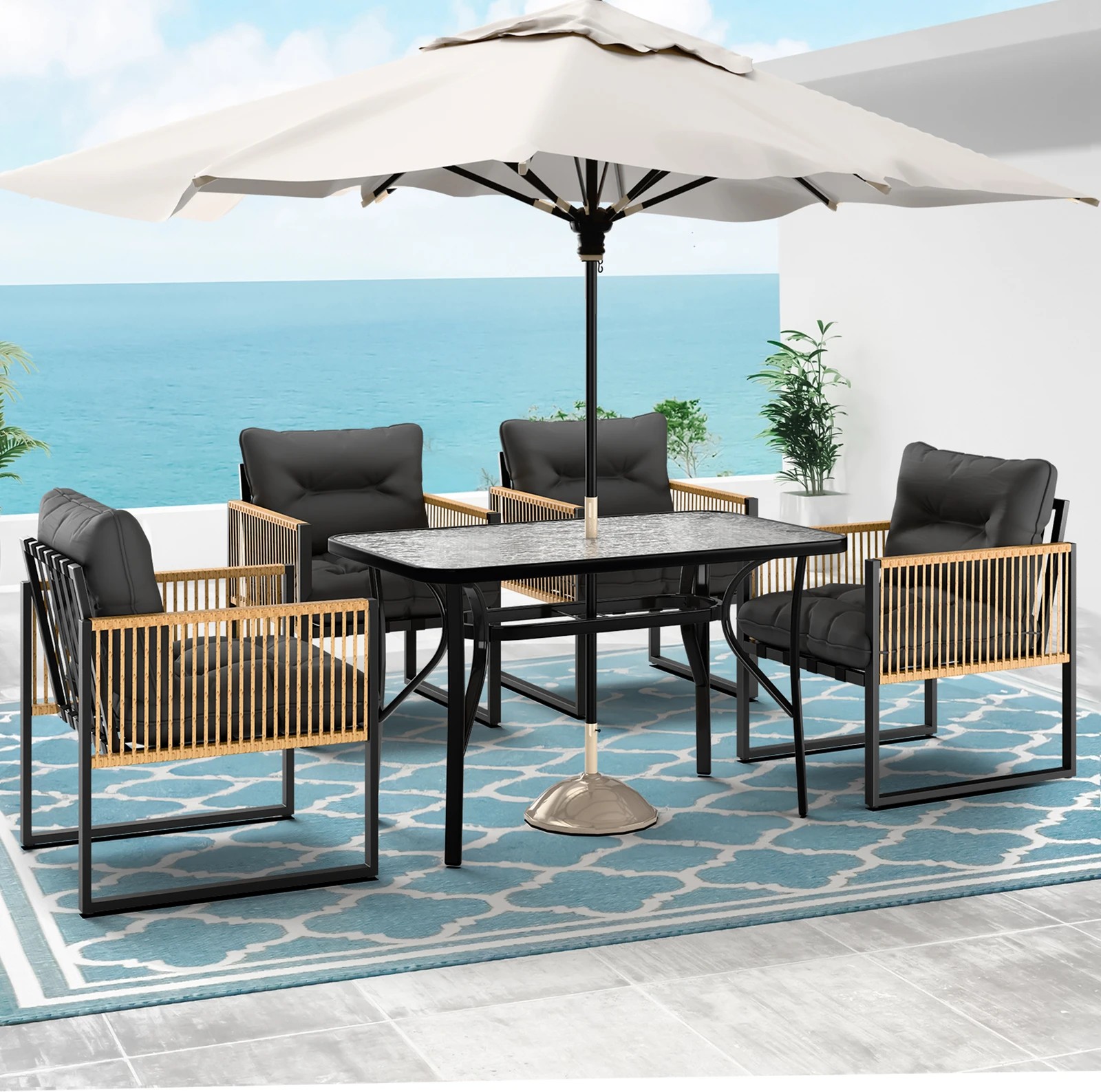 3 Alfordson Outdoor Dining Set Garden Table Lounge Chairs Patio Furniture - Black Grey, 3 of 10