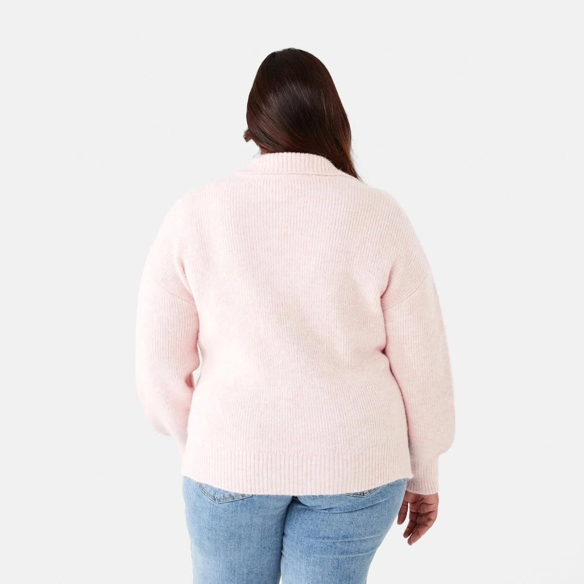 3 Curve Chunky Knit Polo Jumper Soft Pink, 3 of 6