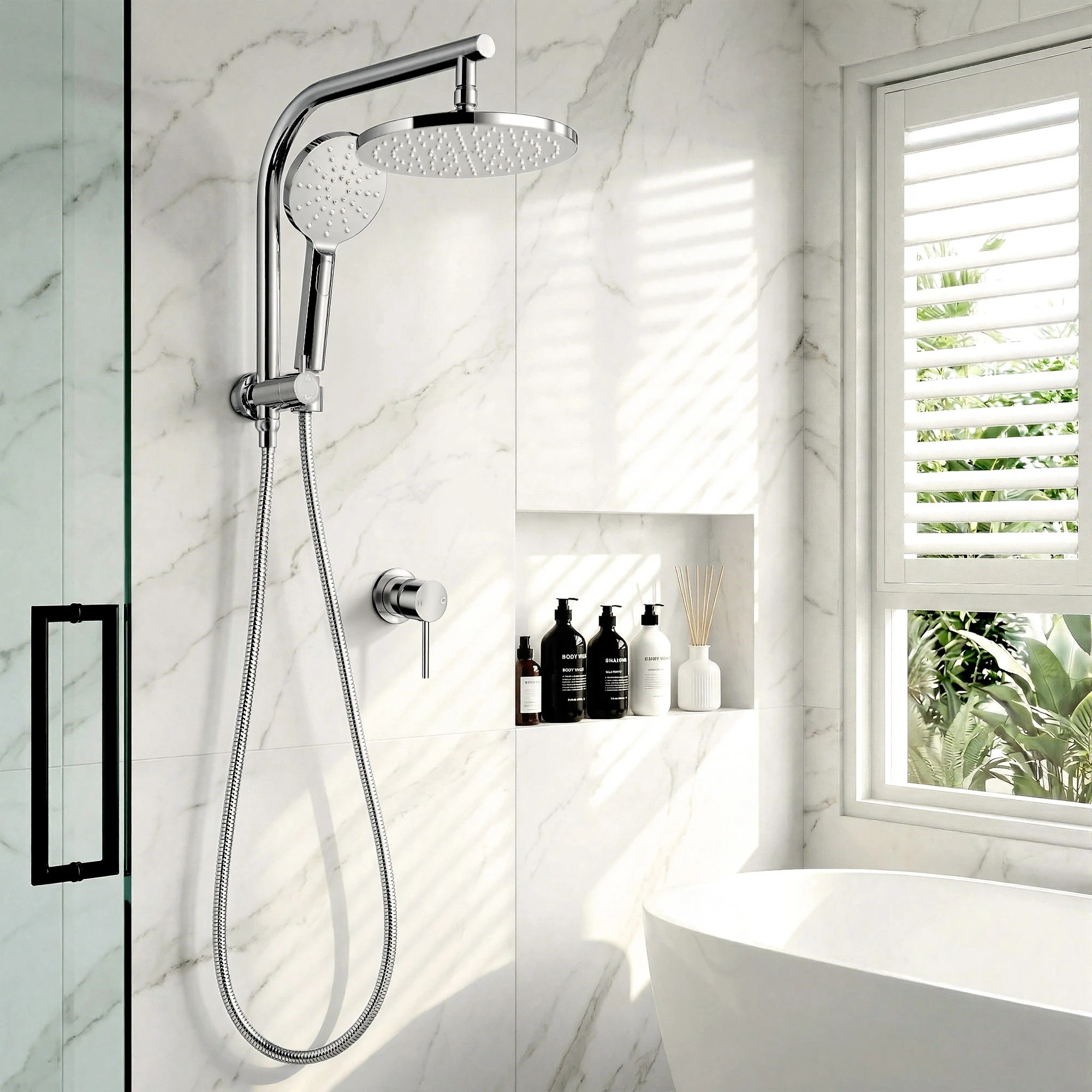3 Cefito 9'' Rain Shower Head Set Handheld Round High Pressure Mixer Tap Chrome - Silver, 3 of 9
