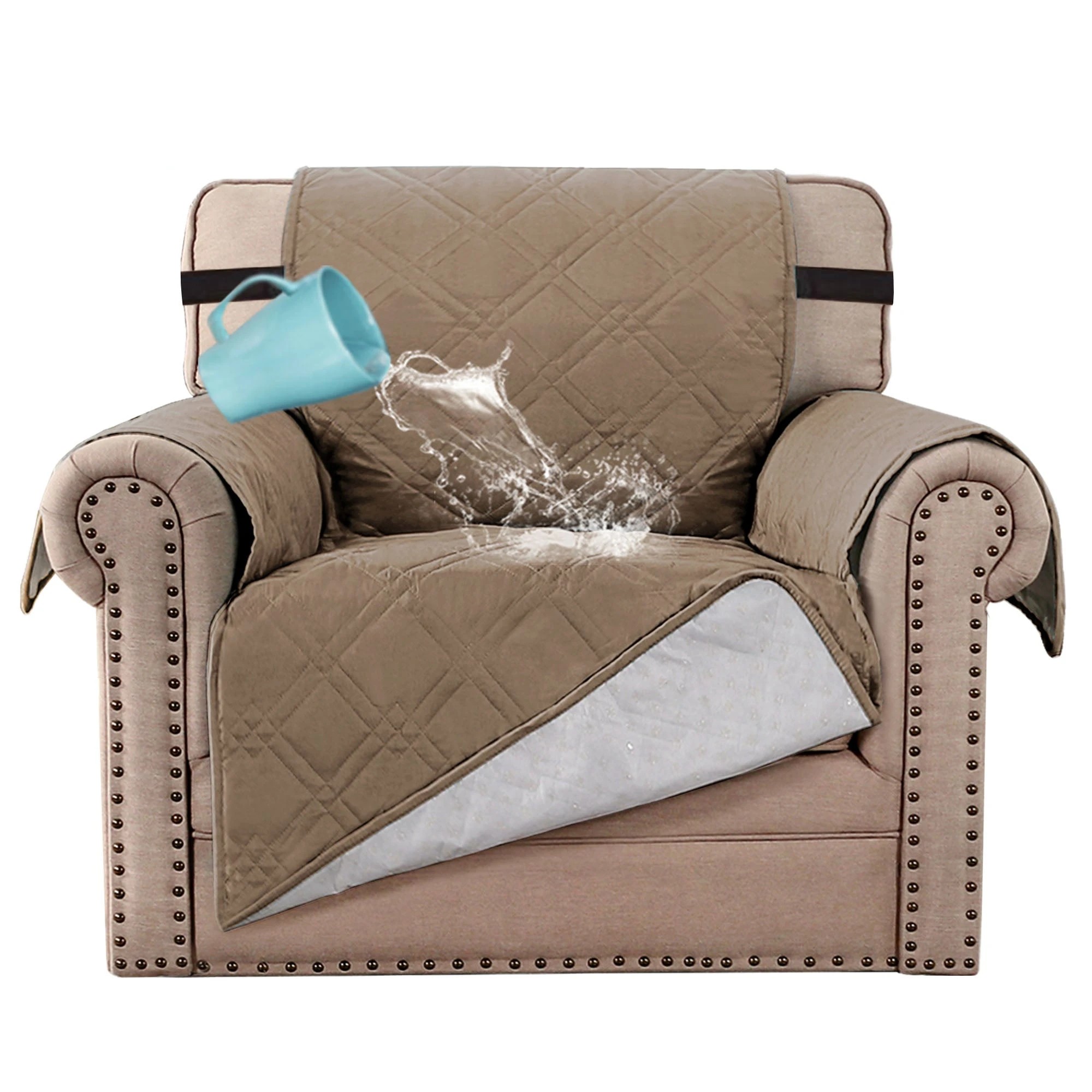1 Smarcute 1 Seater Waterproof Armchair Covers Sofa Protector - Brown, 1 of 4