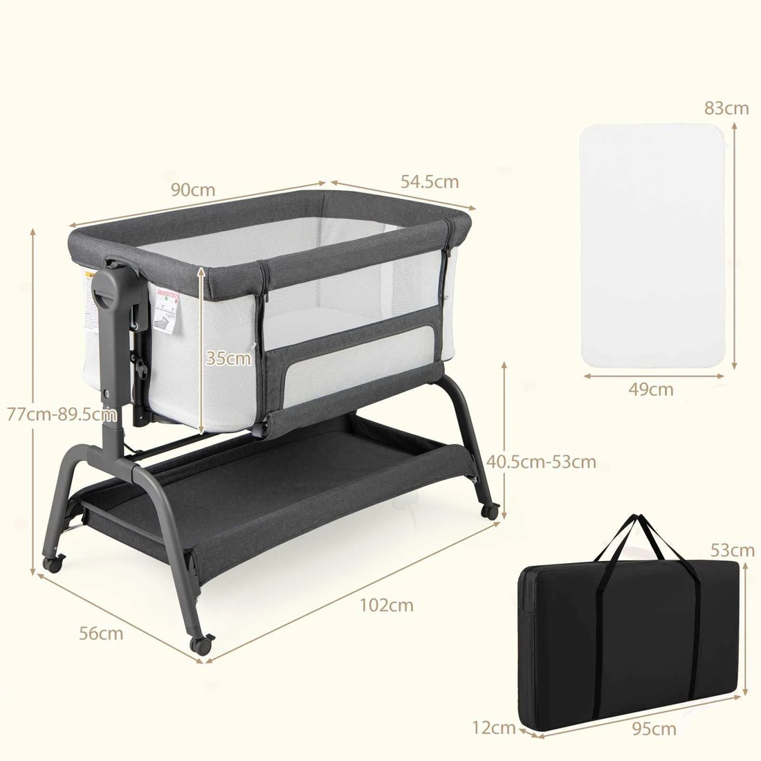 2 Costway 4-in-1 Baby Cot Bed Mobile Bedside Sleeper - Black, 2 of 2