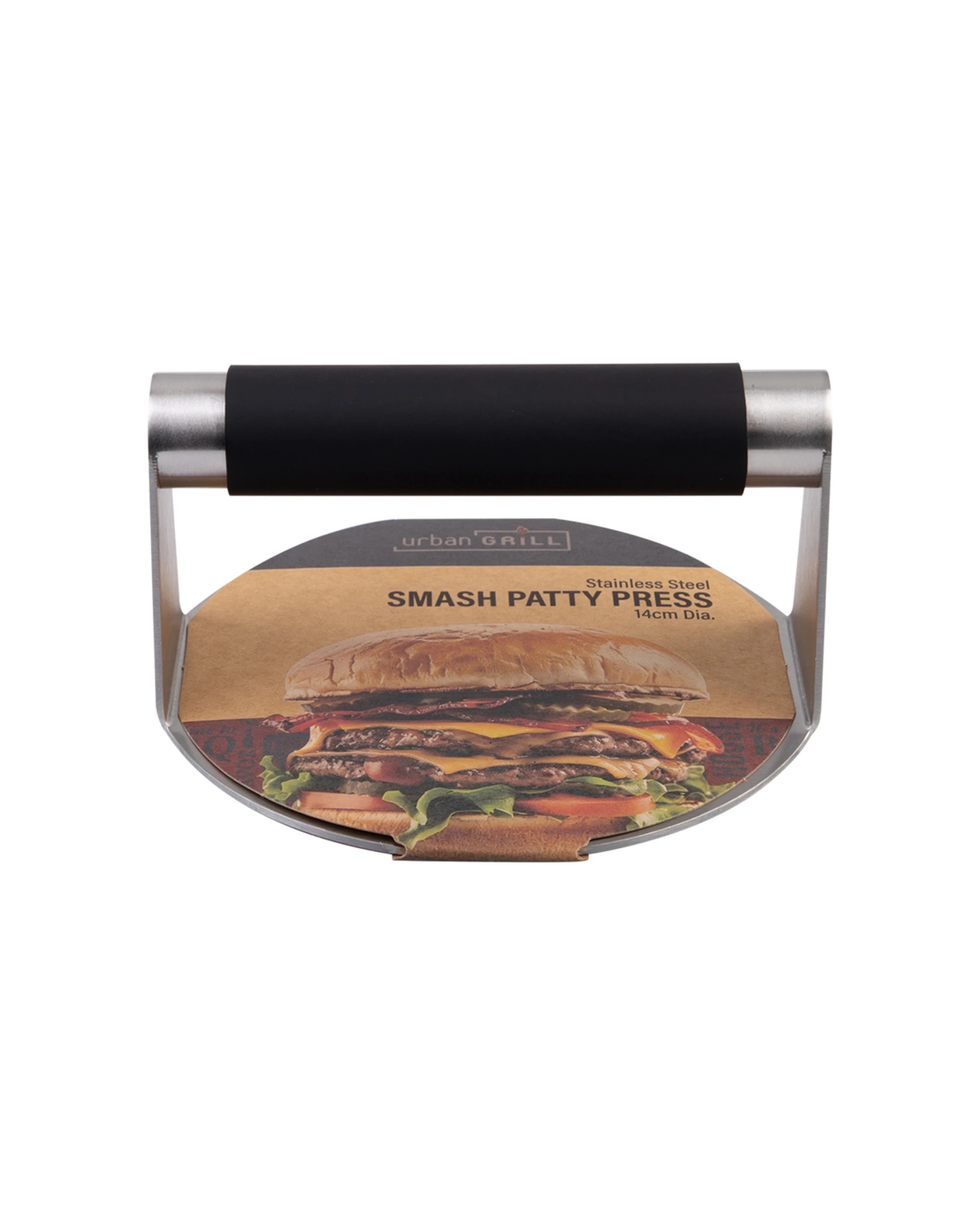 3 Urban Grill Stainless Steel Smash Patty Press 14cm Soft Grip Handle - Black, 3 of 10