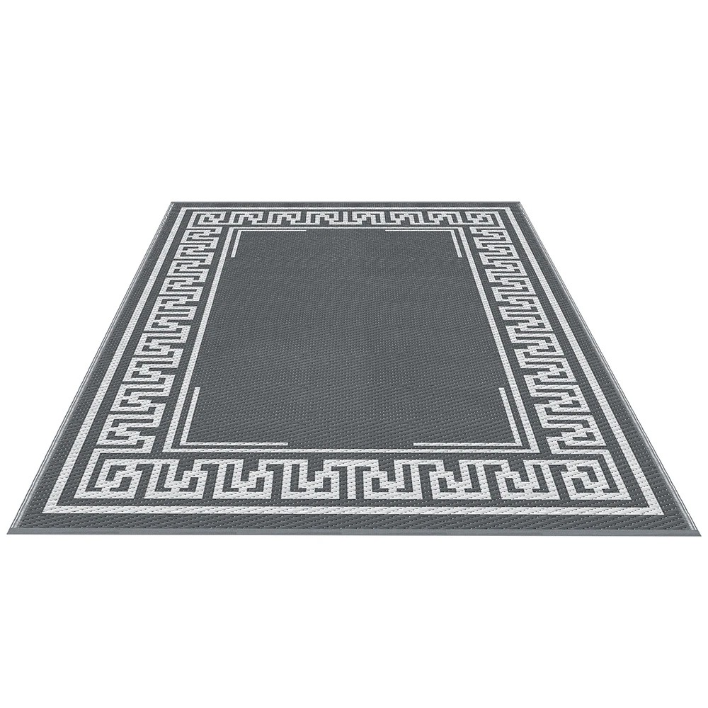 1 Gardeon Outdoor Rugs 152x244cm Large Carpet Reversible Area Mat PP Dual-Sided Patio Rug Greek Key - Grey, 1 of 8