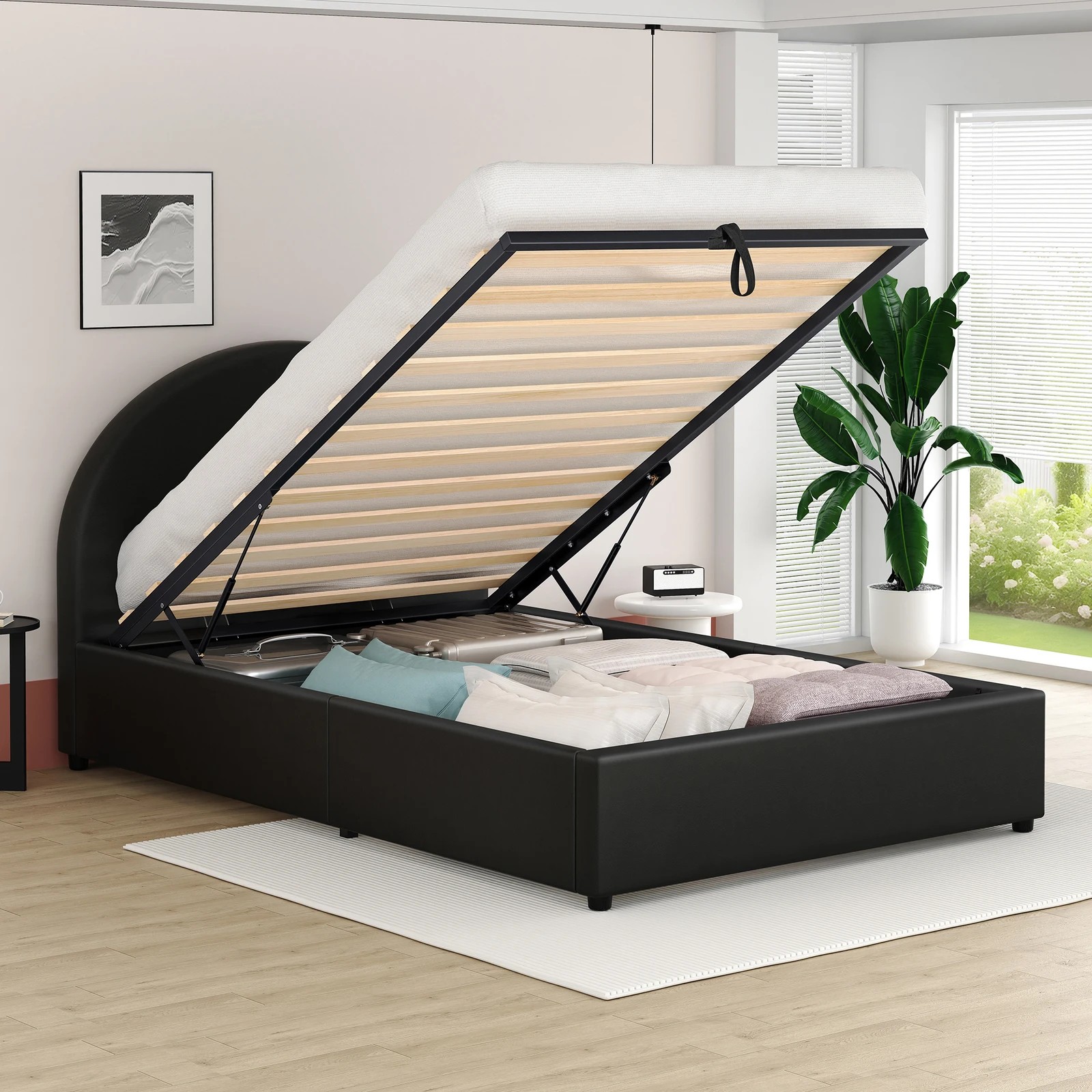 4 Alfordson Bed Frame Single Size Gas Lift Base With Storage Leather Howell - Black, 4 of 10