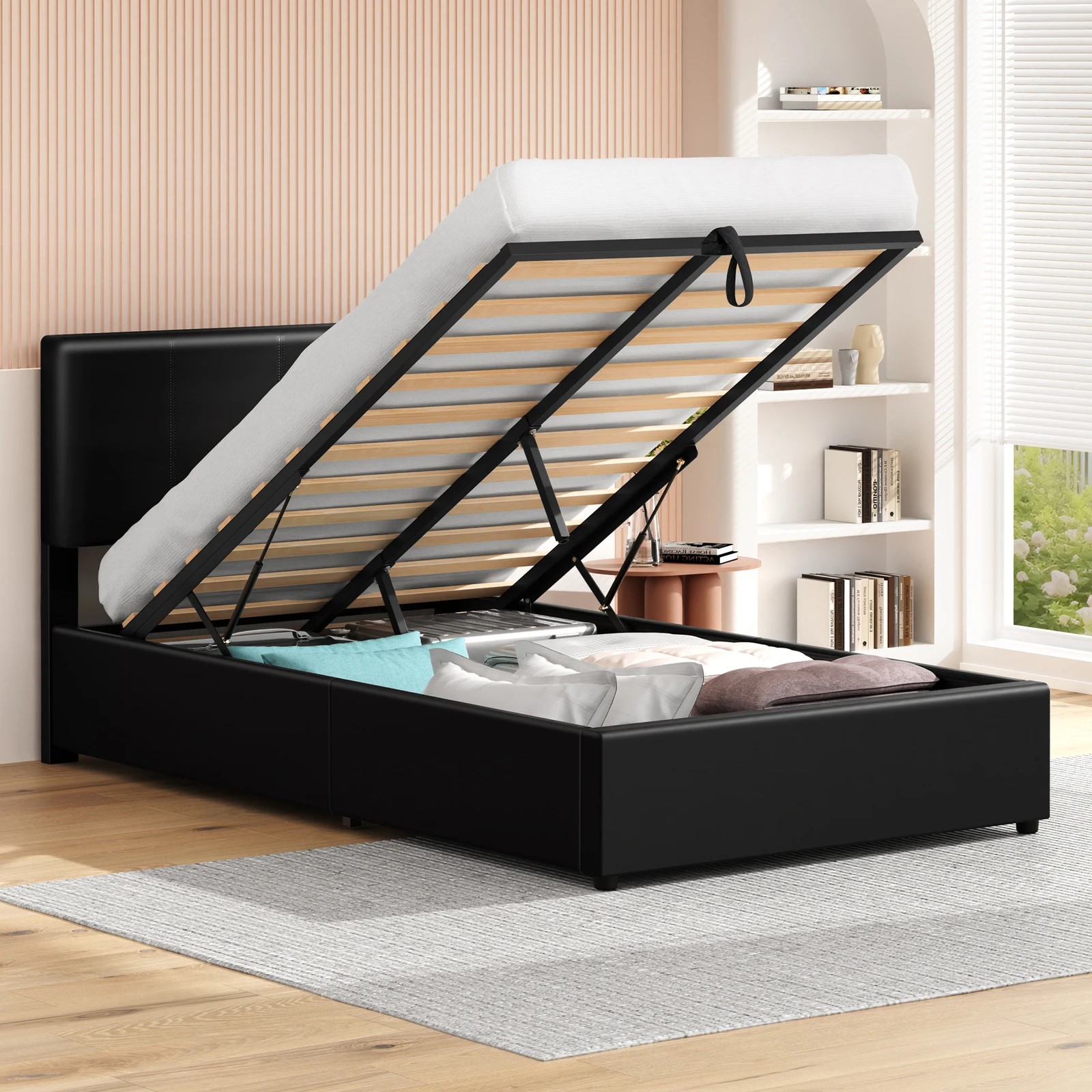 4 Alfordson Bed Frame King Single Gas Lift Storage Adjustable Headboard Luria - Black, 4 of 9