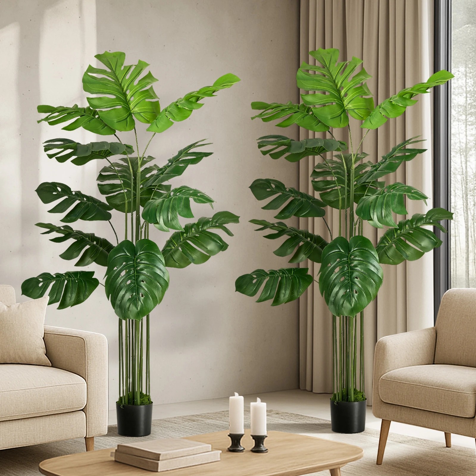3 Livsip 2 Pack Artificial Tree 150cm Potted Faux Monstera Deliciosa Plant, 3 of 9