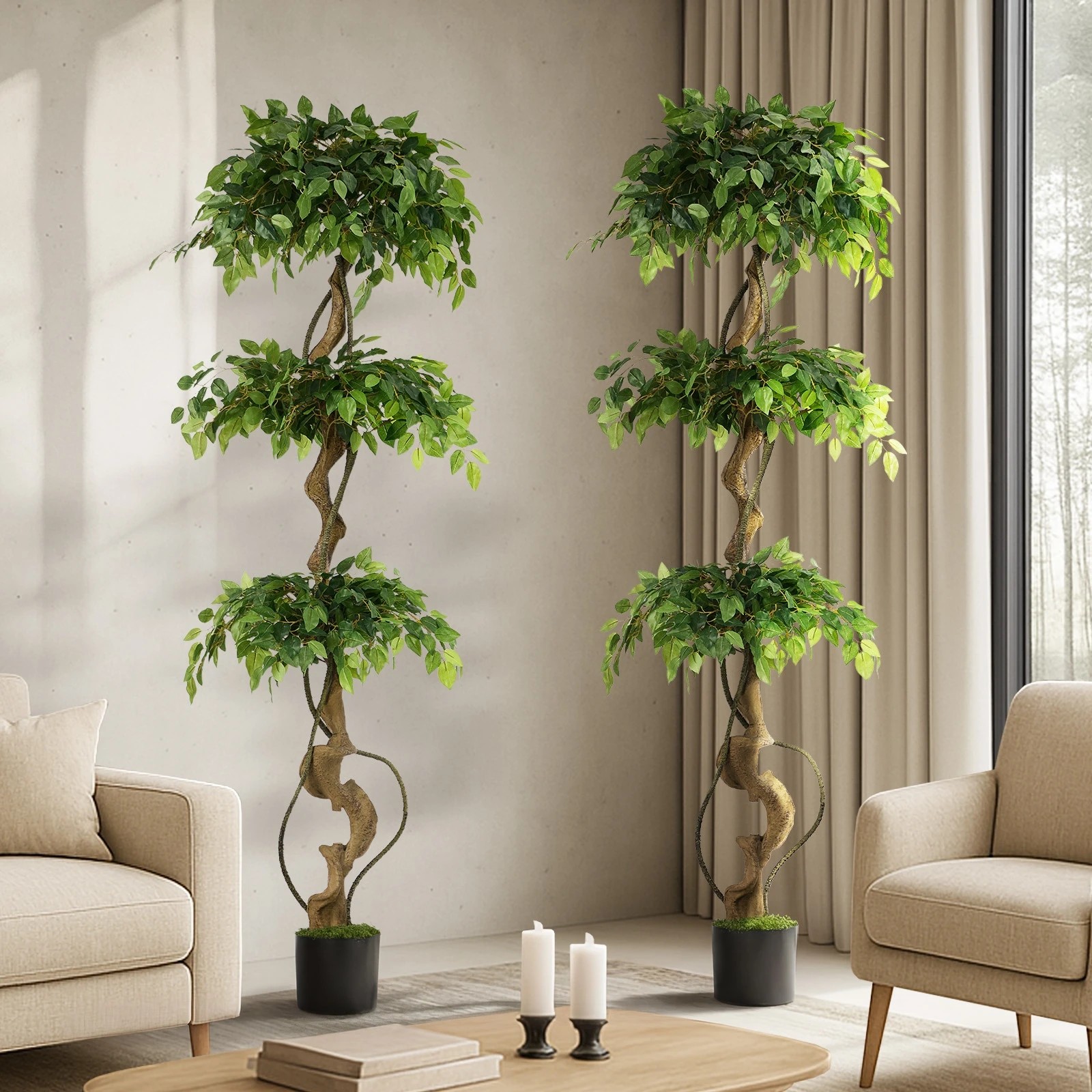 3 Livsip 2PCS Artificial Ficus Tree 180cm Large Twisted Ficus - Green, 3 of 10