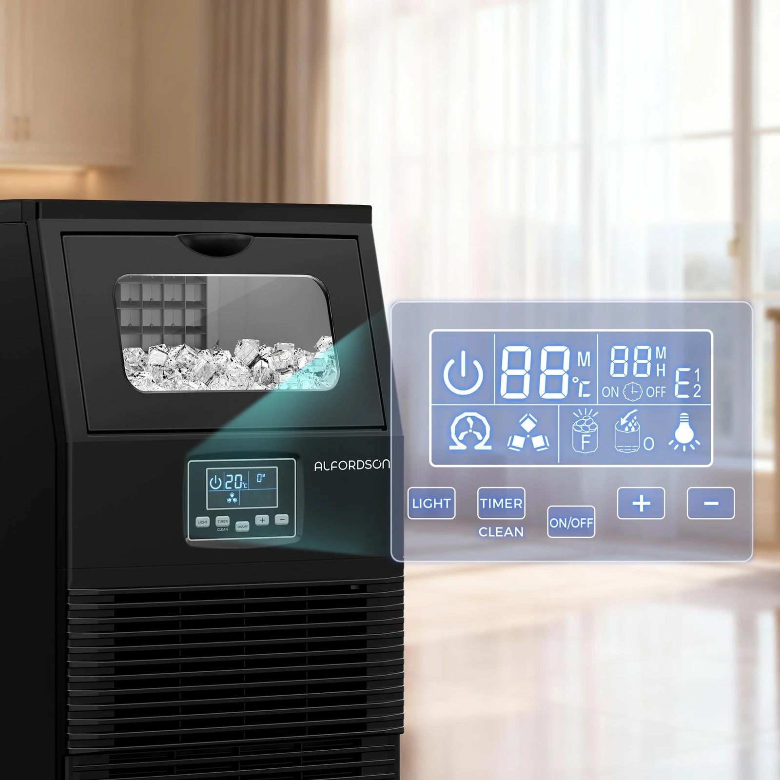 4 Alfordson Commercial Ice Maker Machine 38kg Ice Cube Stainless Steel - Black, 4 of 9