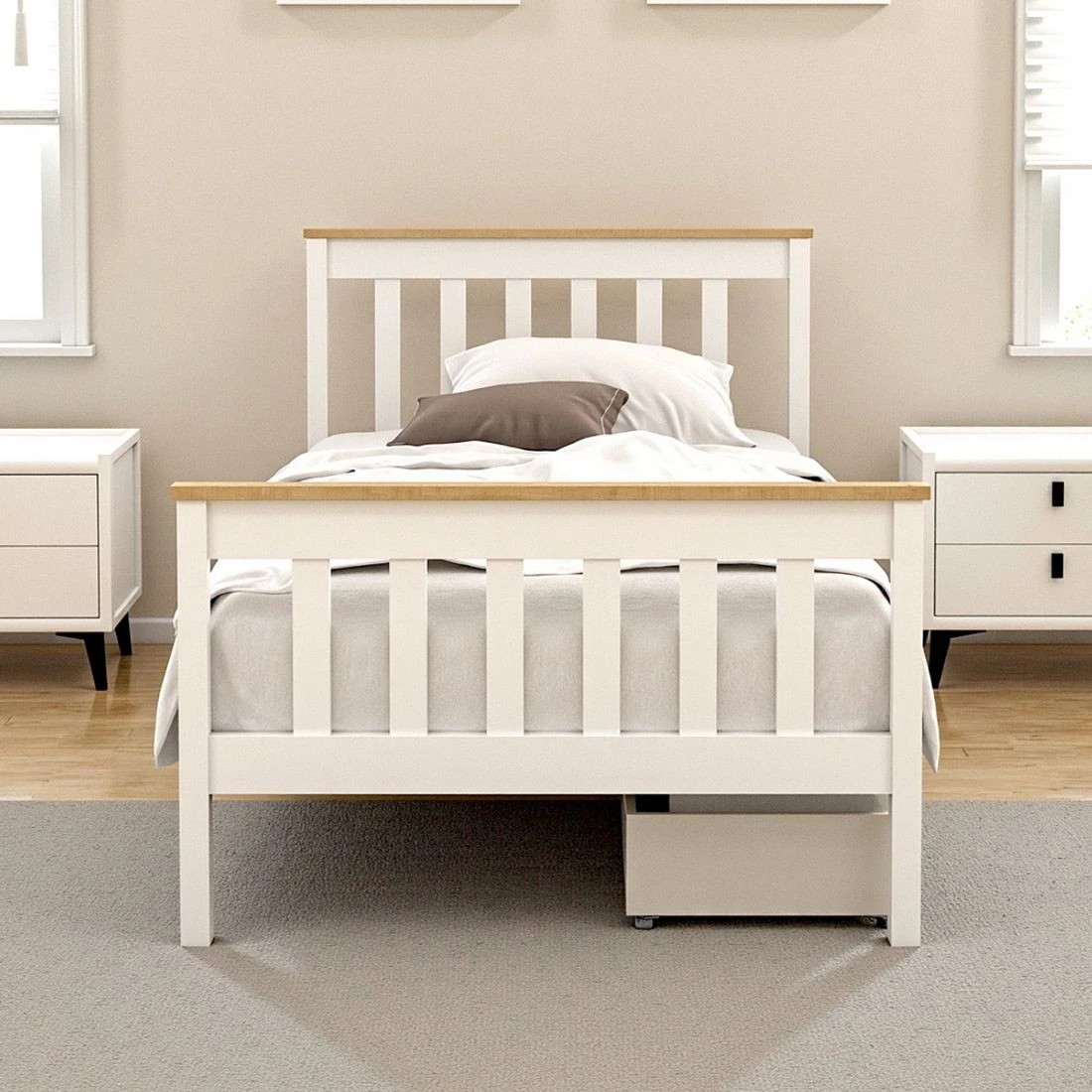 8 Artiss Bed Frame Single Size Wooden Platform With 2 Storage Drawers
 - White, 8 of 8