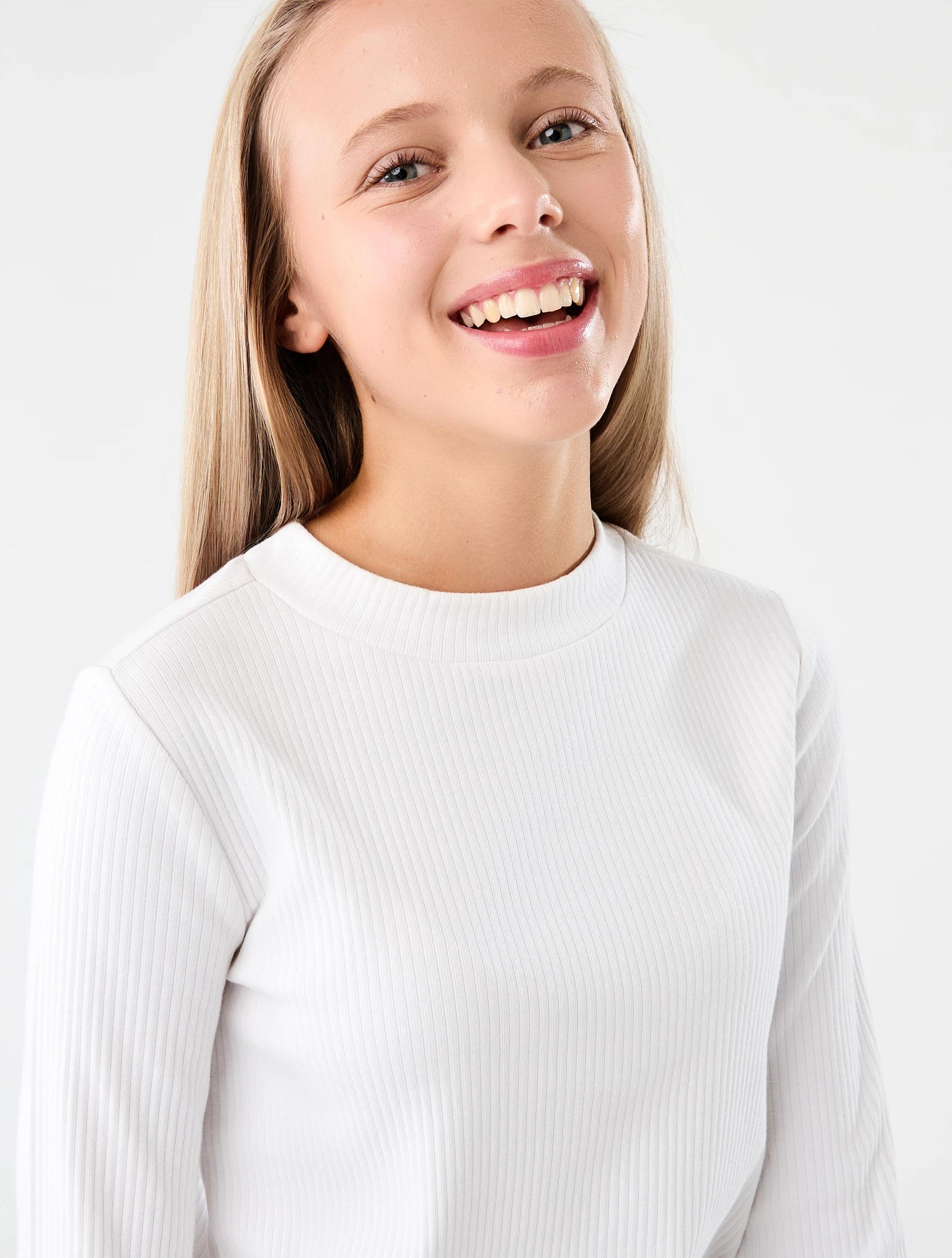 3 Long Sleeve Rib Skivvy Top White, 3 of 7