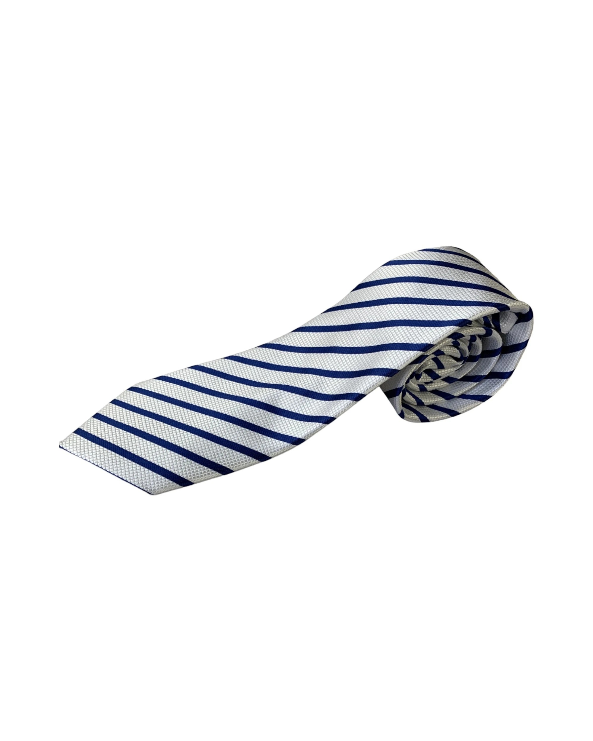 2 Zasel Mens White & Navy Thin Striped Patterned 8cm Neck Tie, 2 of 2