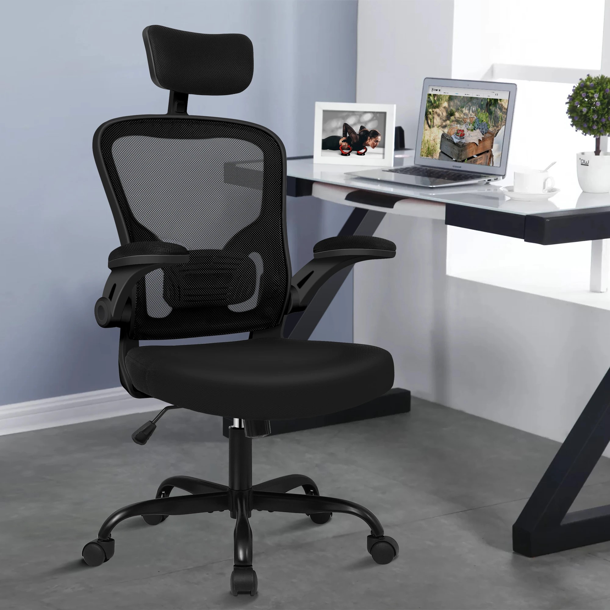 2 Alfordson Mesh Office Chair Executive Fabric Computer Seat Gaming Racing Tilt - Black, 2 of 10