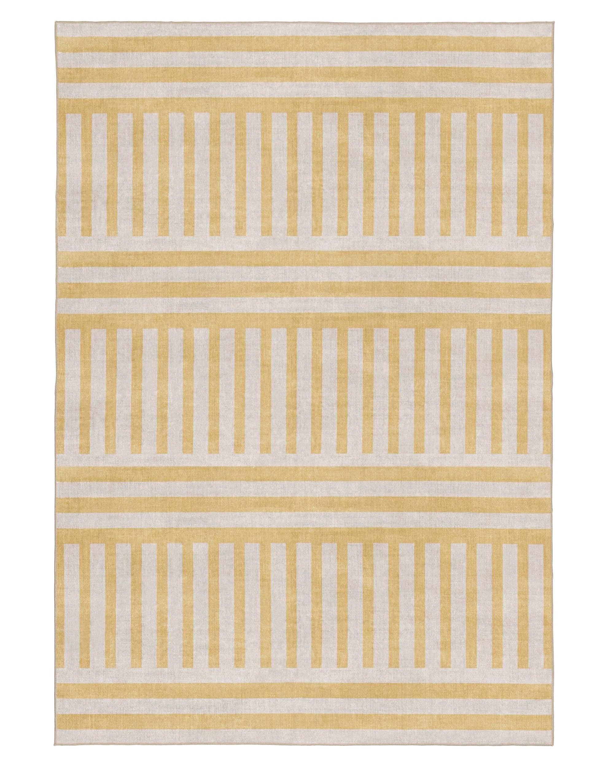 1 Loopsie Alliaga Stripe Printed Washable Rug-290cm x 190cm - Yellow, 1 of 8