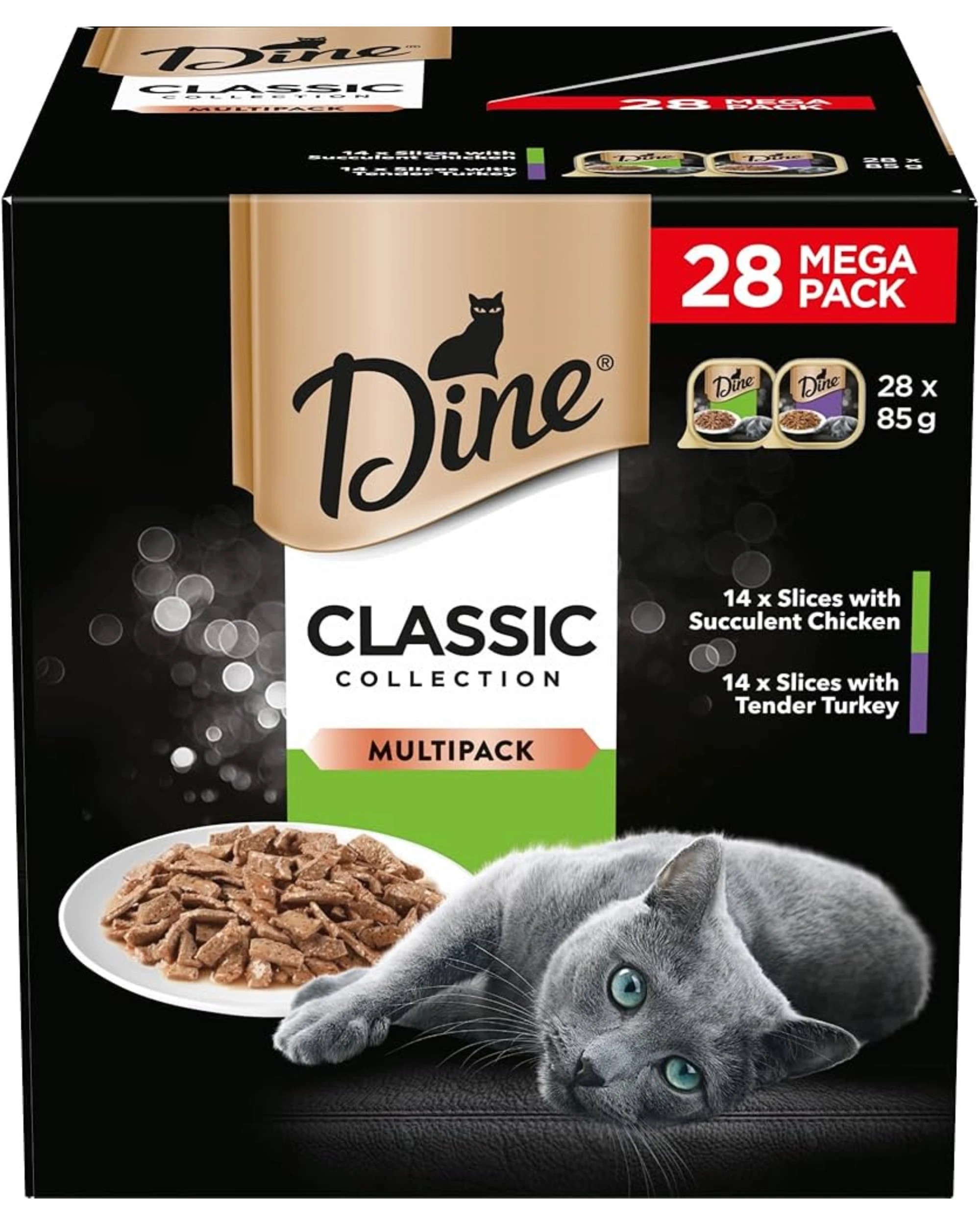 1 Dine Classic Collection Multipack Succulent Chicken Slices And Tender Turkey Trays Wet Cat Food 28 Pack, 1 of 2