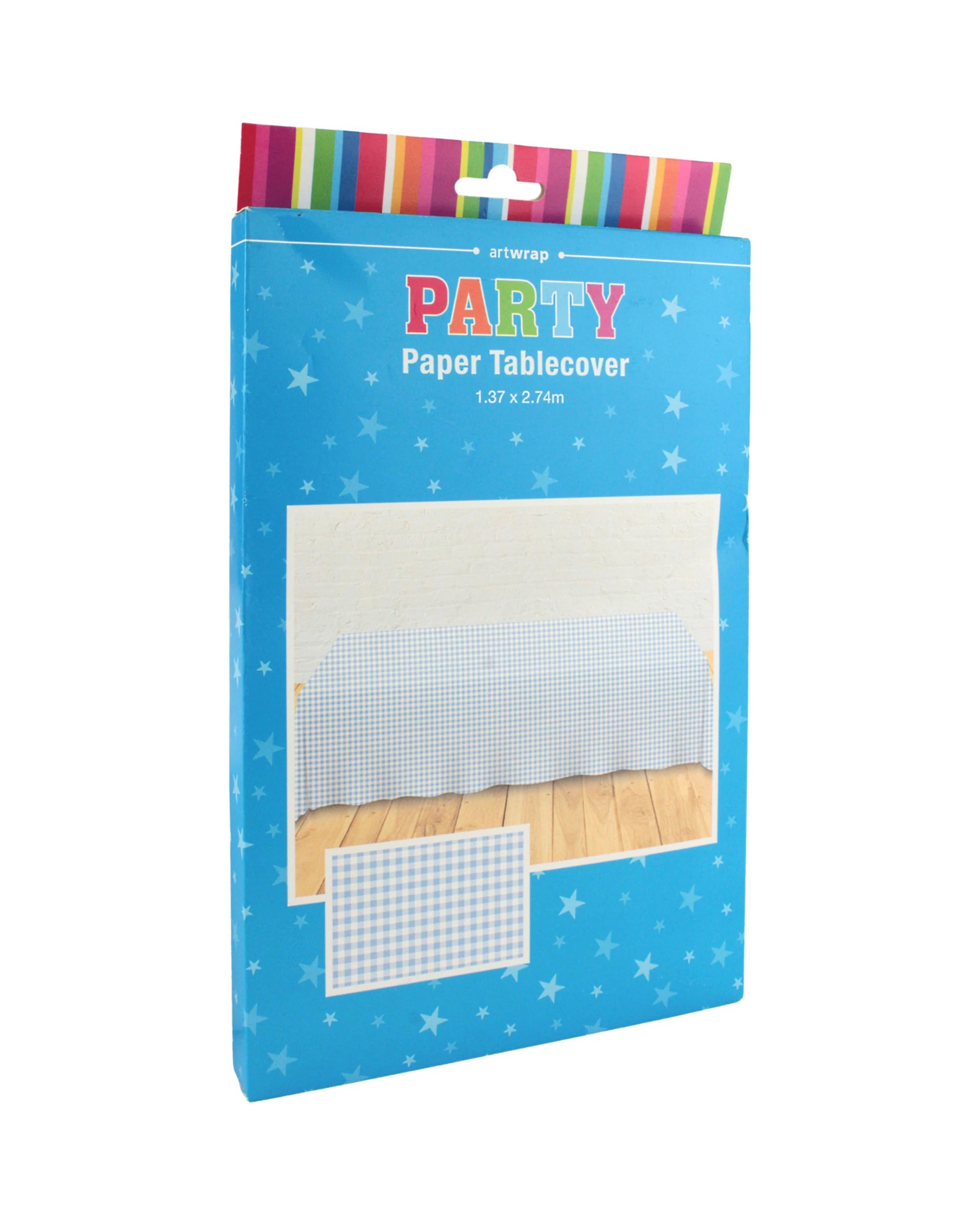 2 Artwrap Gingham Paper Tablecloth - Blue and White - Blue, White, 2 of 3