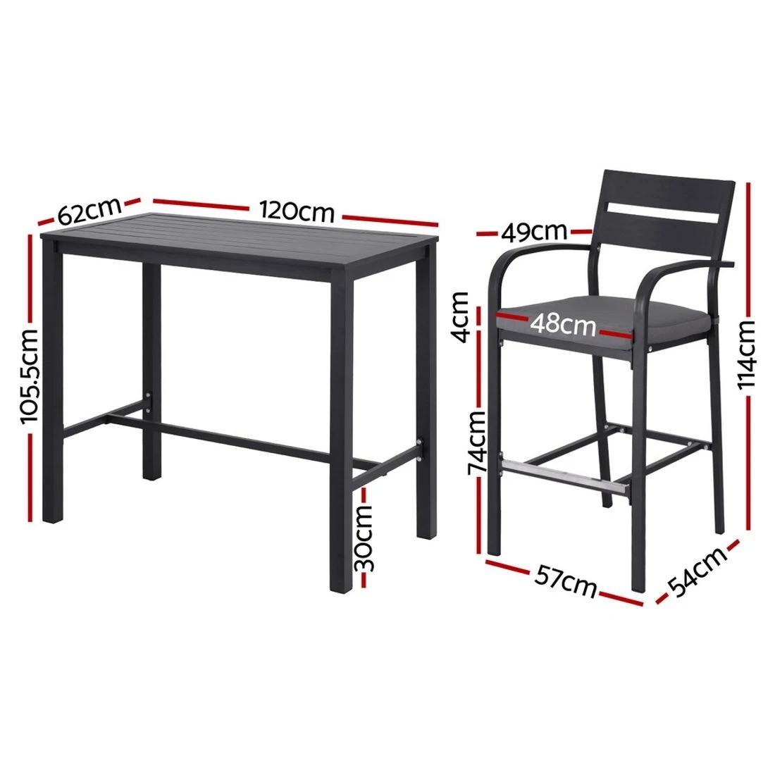 2 Gardeon Outdoor Bar Set 5-Piece Patio Dining Chairs Aluminium Table Stools - Black, 2 of 6