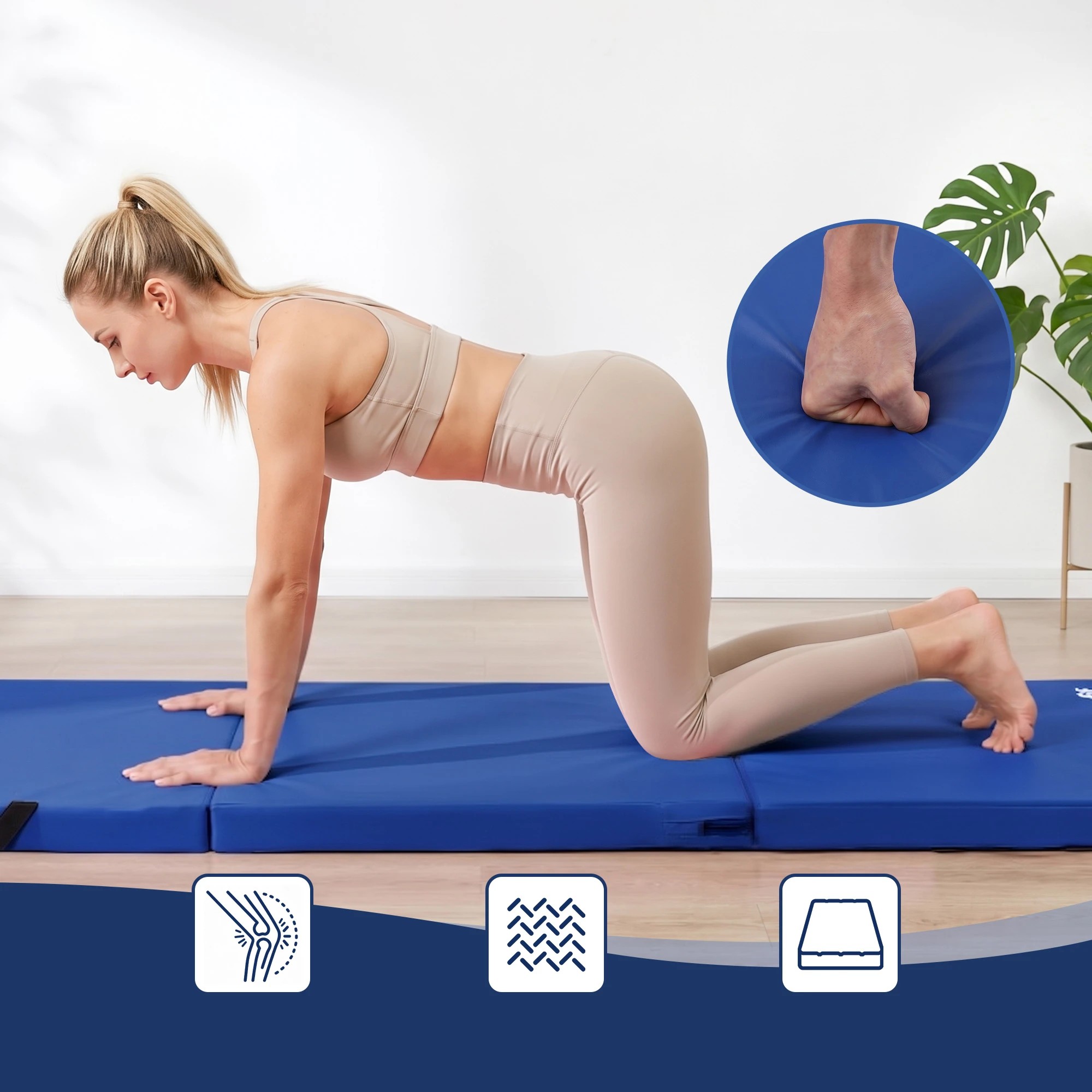 5 Everfit 180x60cm Gymnastics Mats Folding Exercise Floor Mat Portable 3 Fold Tumbling Mat - Blue, 5 of 7