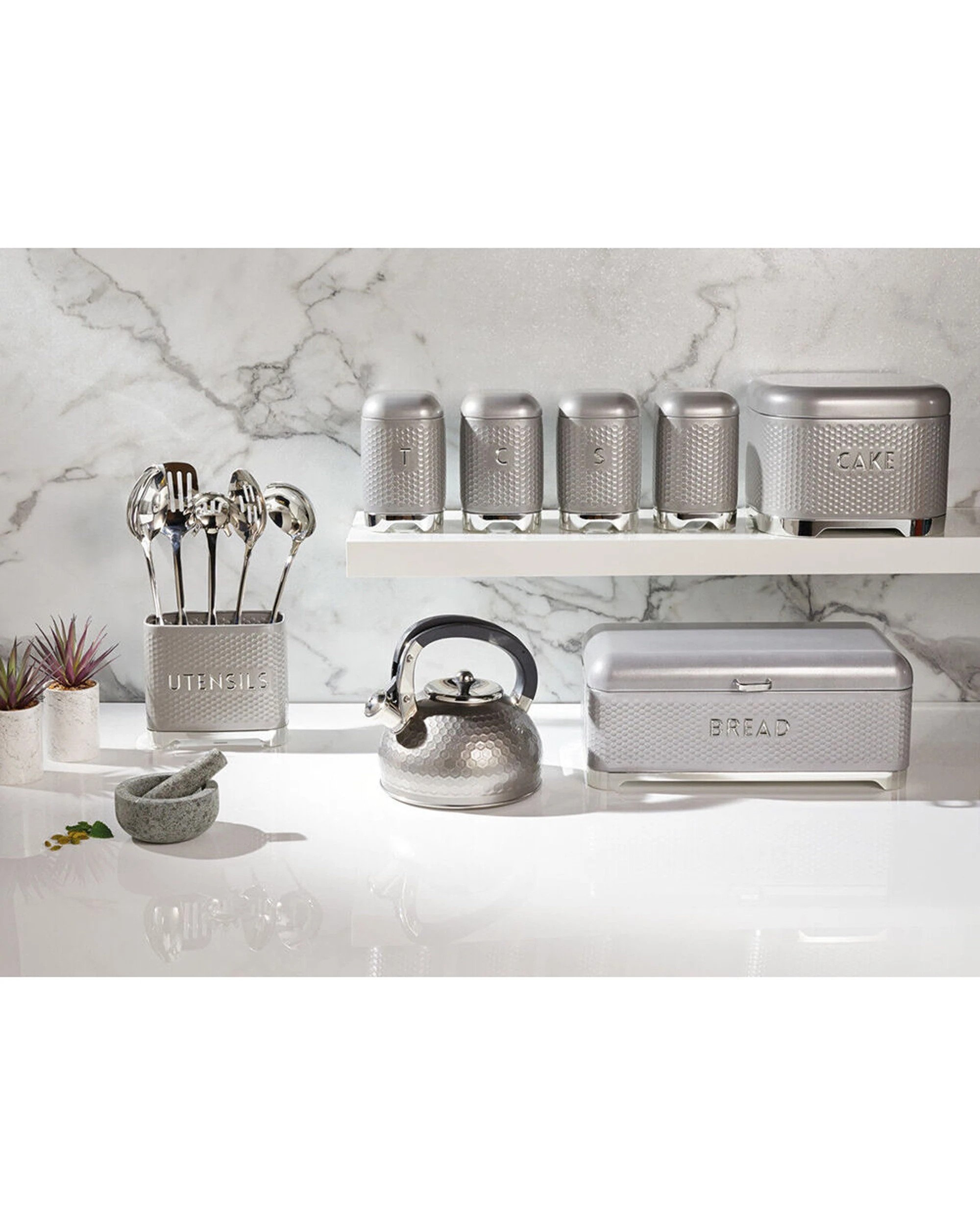 2 Kitchen Craft Lovello Carbon Steel Textured Bread Bin Storage Container 42x22cm Shadow - Grey, 2 of 7
